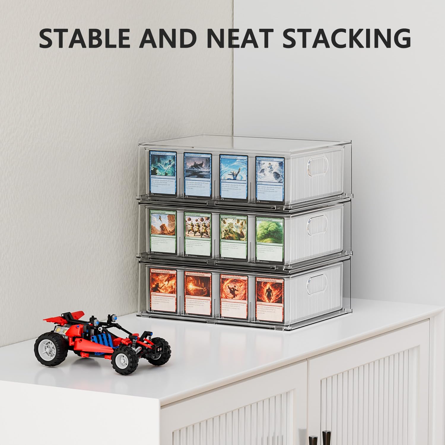 Detalle 2 de BluBrk HOCDC6L-N Trading Card Storage Box, Clear PET, Pull-Out Drawer, 4-Row/12-Grid