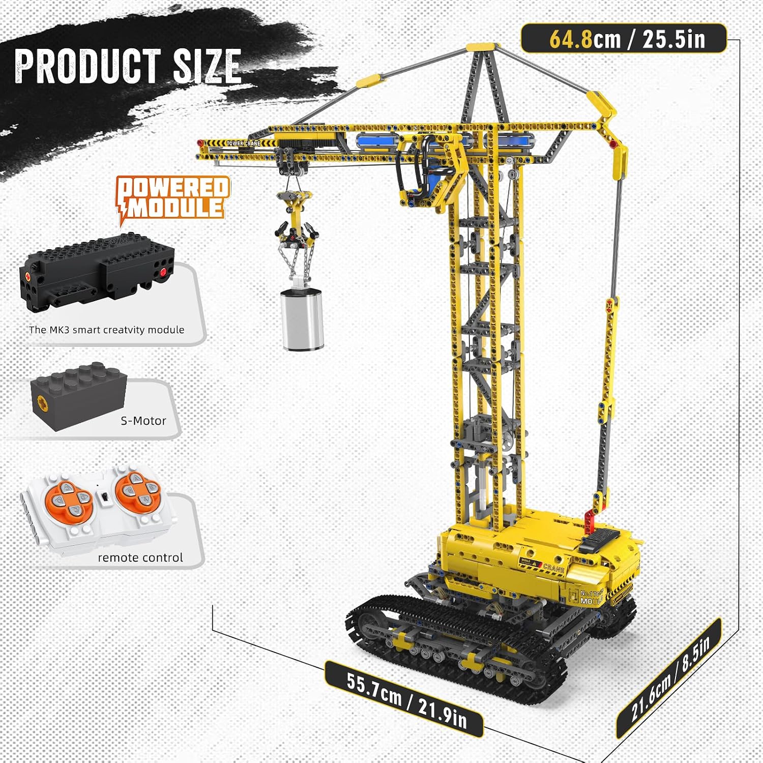Detalle 2 de Mould King 17059 Technique Grue tournante en briques (1731 pièces) avec télécommande et moteurs heavy duty