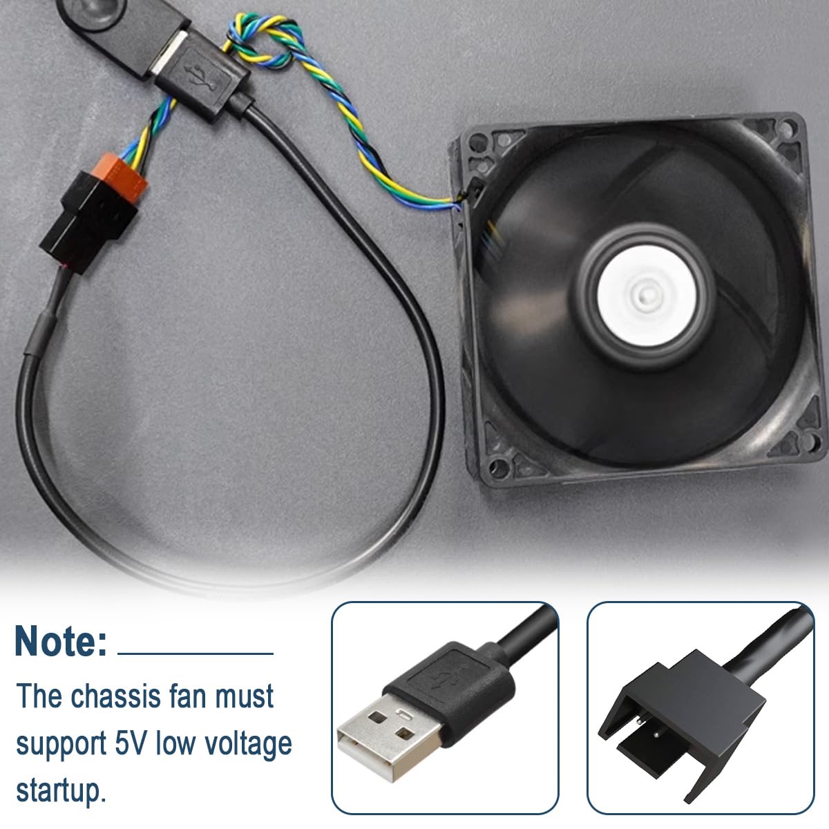 Detalle de DAOKAI USB to 3pin/4pin PWM Fan Cable – 5V USB Fan Power Adapter Extension (30cm) – 10 Pack