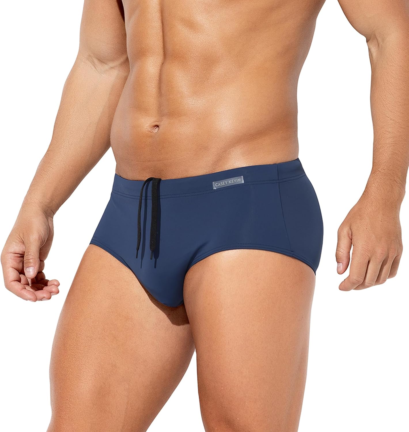 Detalle de Casey Kevin Men's Solid Swim Briefs with Elastic Drawstring – Quick-Dry Beach Swimwear
