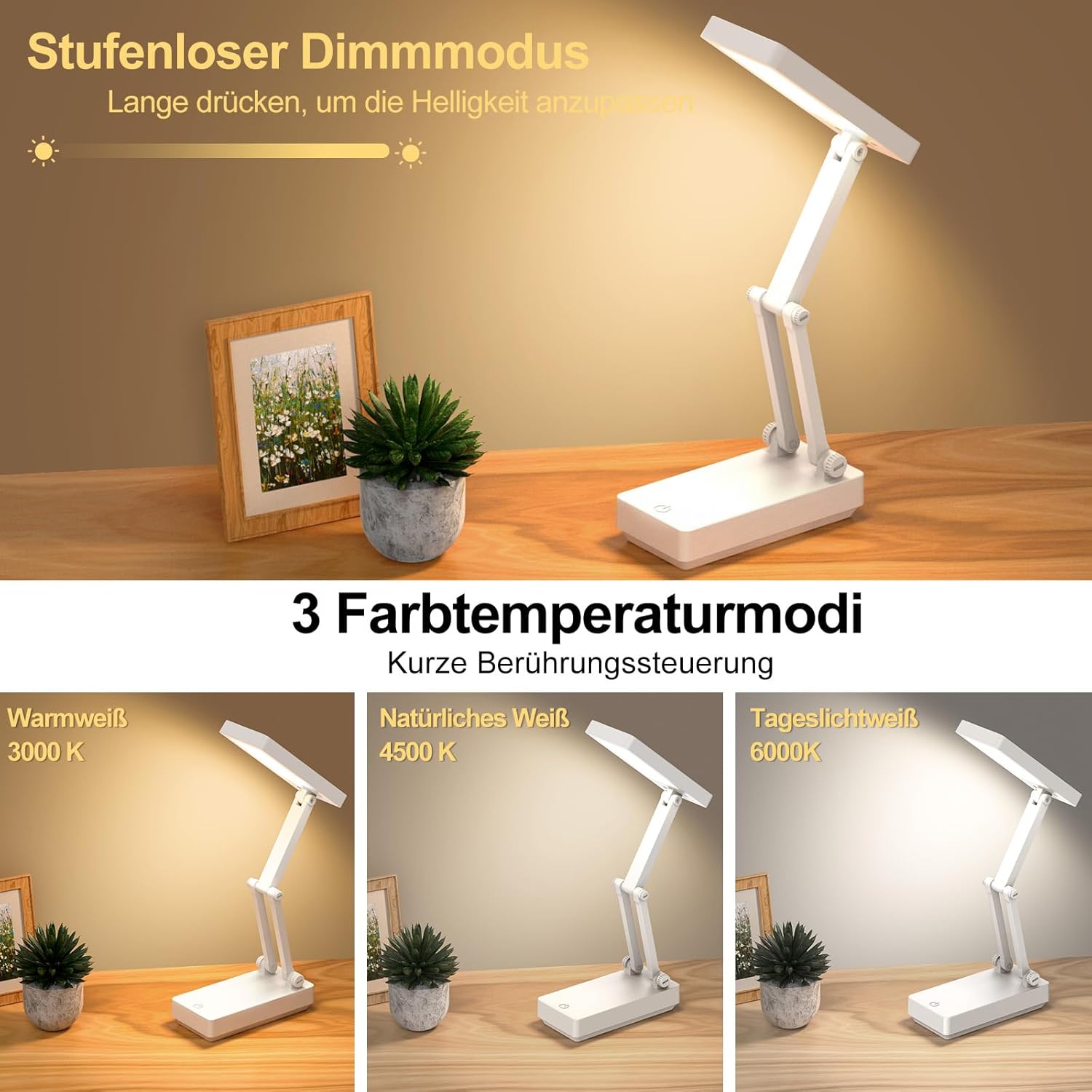 Detalle 2 de Suright LED Tischlampe Kabellos 2400 mAh