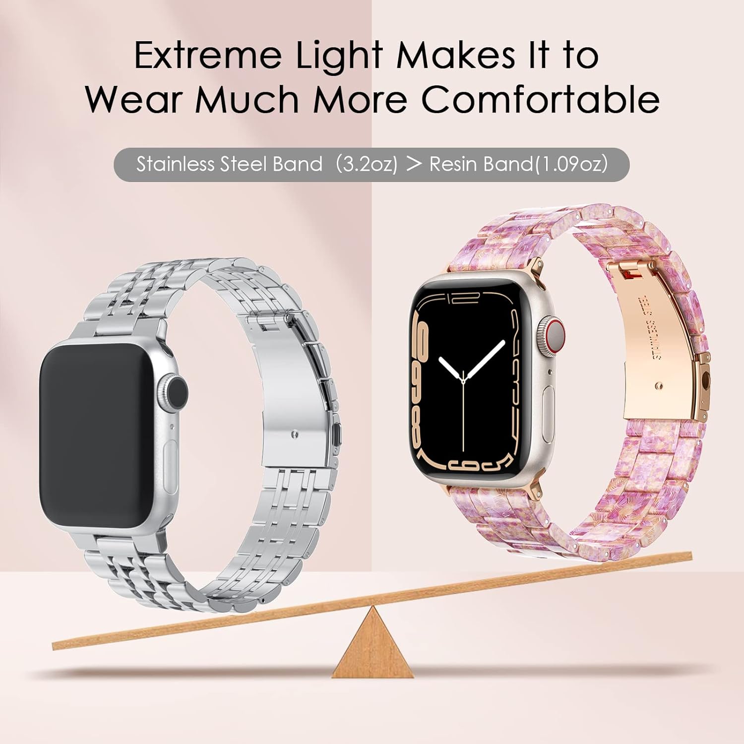 Detalle 2 de Tuocal Resin Strap for Apple Watch (38-42mm) with Rosegold Stainless Buckle – Lightweight, Elegant Resin Band
