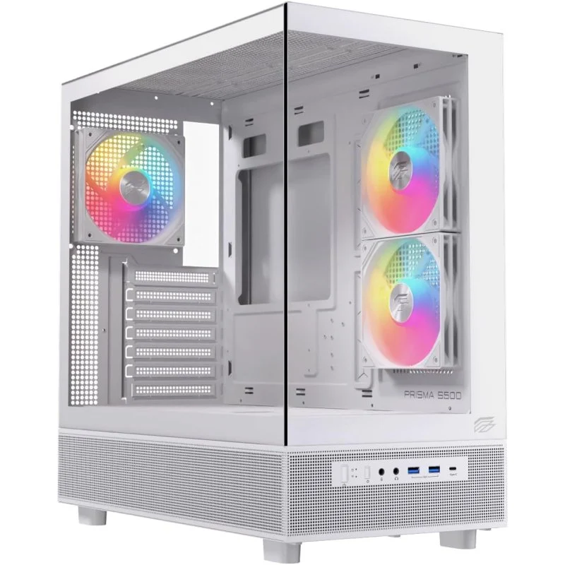 Detalle de Caja PC Einarex PRISMA S500 RGB White ATX con Vidrio Templado y 9 Ventiladores
