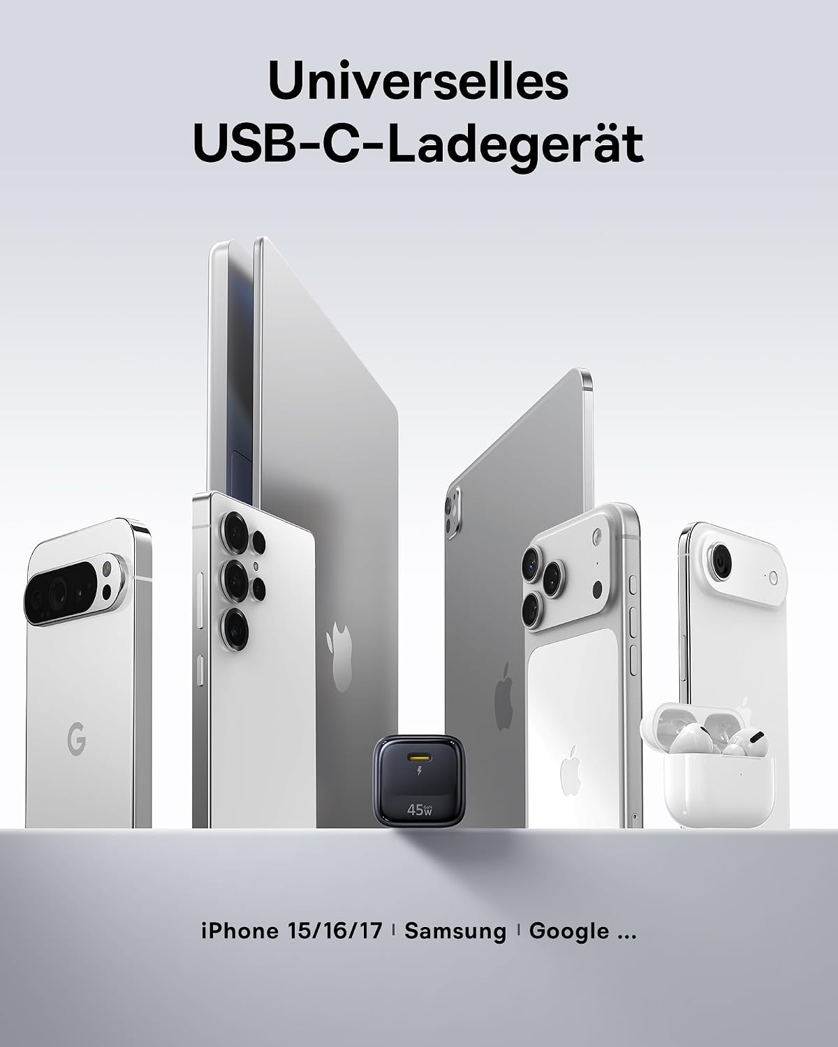 Detalle de Baseus 45W USB-C Ladegerät – 2er Pack GaN Schnellladegerät mit Kabel (PD/PPS) für iPhone, Galaxy, iPad, MacBook und Pixel