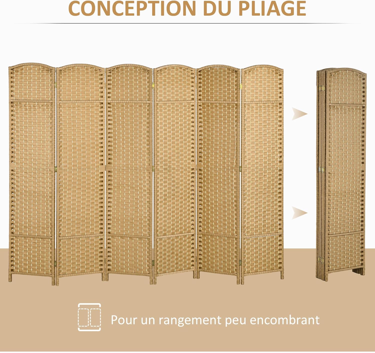 Thumbnail 3 de HOMCOM Paravent bois 6 panneaux 240x170 cm