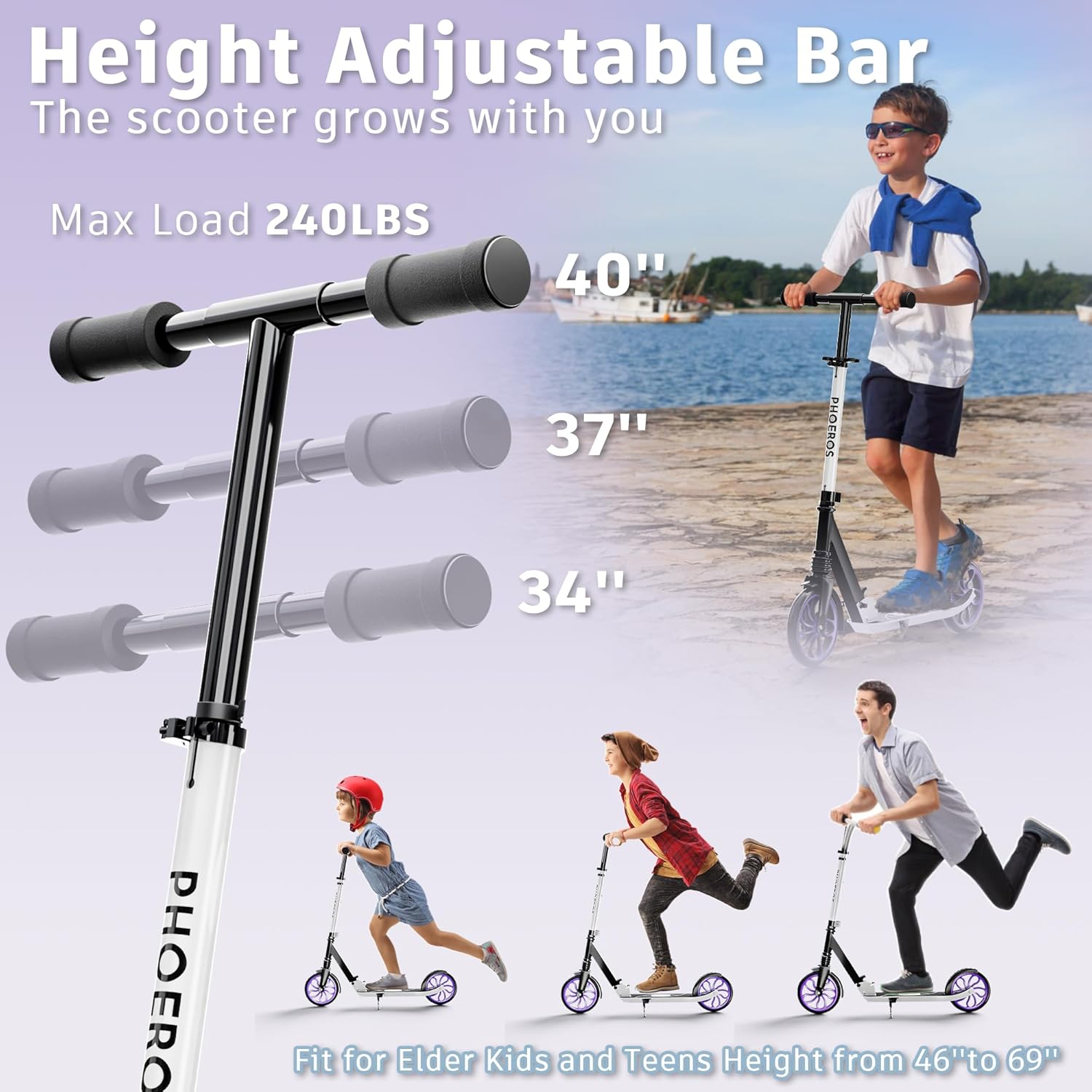 Thumbnail 4 de PHOEROS Tretroller Leichter Cityroller 200mm Räder