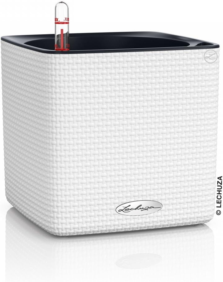 Lechuza Cube Color – Pot de Fleurs d’Extérieur et d’Intérieur avec Réserve d’Eau Intégrée (Blanc) 17 x 17 x 16 cm