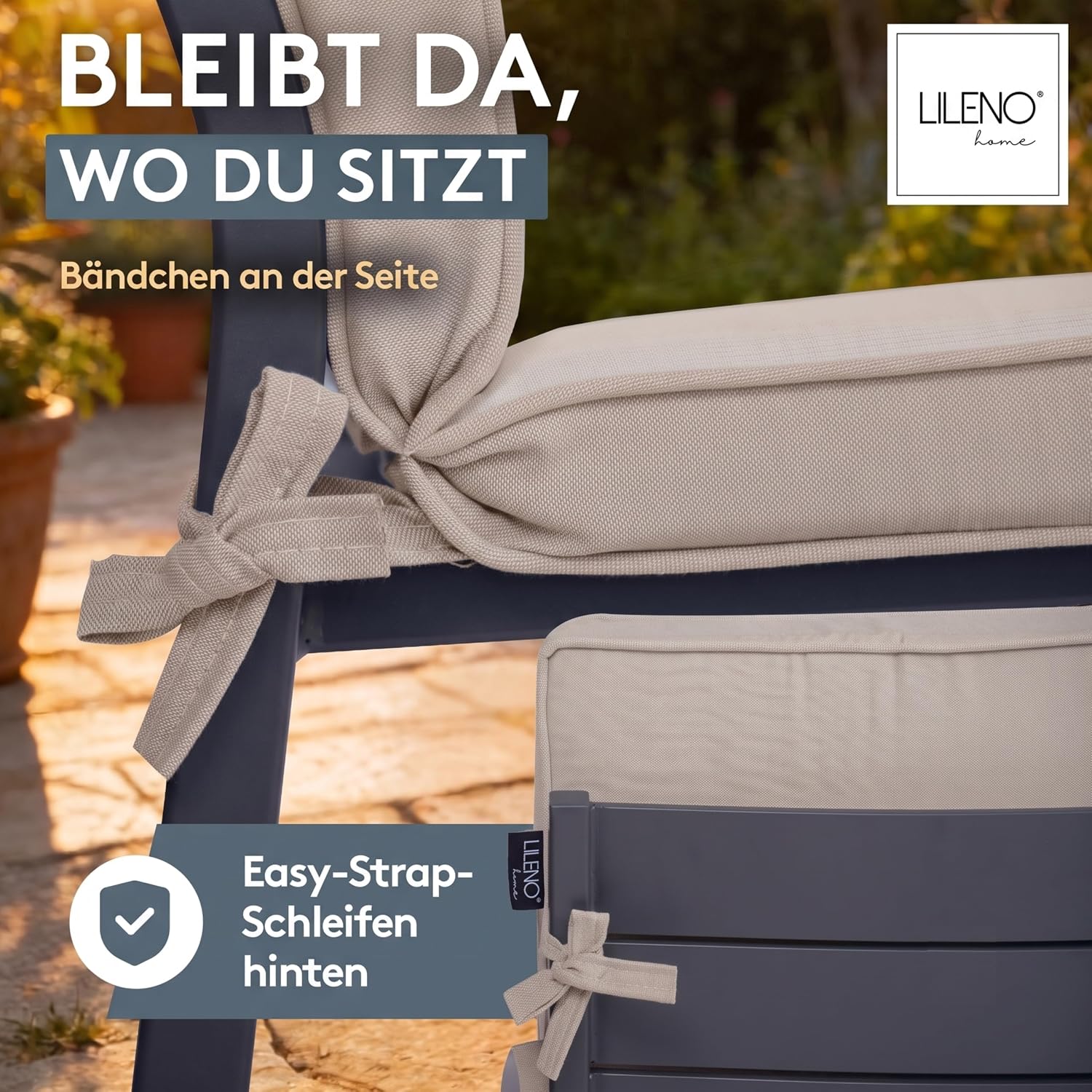 Thumbnail 2 de LILENO HOME Sonnenliege Auflage mit Kopfkissen – 1er Set in Blockstreifen Beige