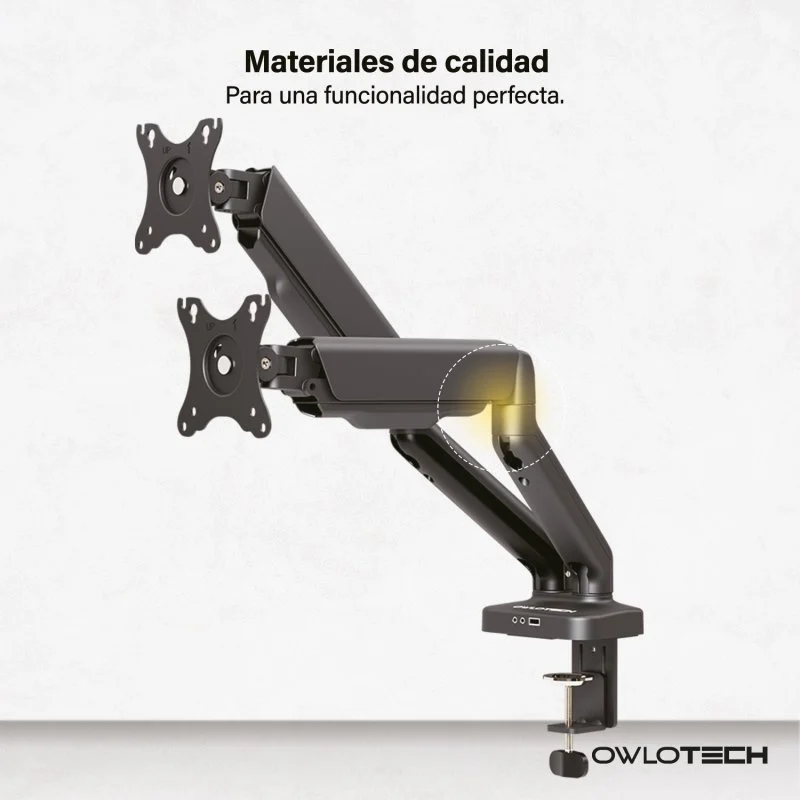 Thumbnail 2 de Owlotech Soporte 2 Monitores 17-32" con HUB USB y VESA 75x75/100x100 (hasta 9 kg) negro mate
