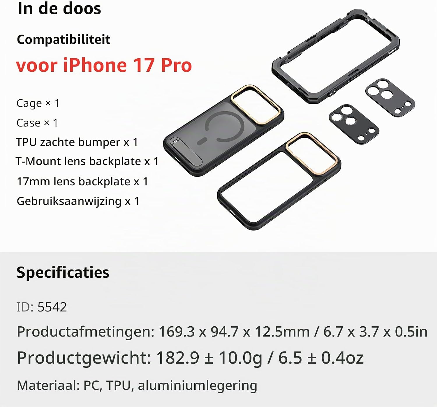 Thumbnail 6 de SMALLRIG 5542 mobiele videokooi voor iPhone 17 Pro met T-mount en 17mm lensplaat