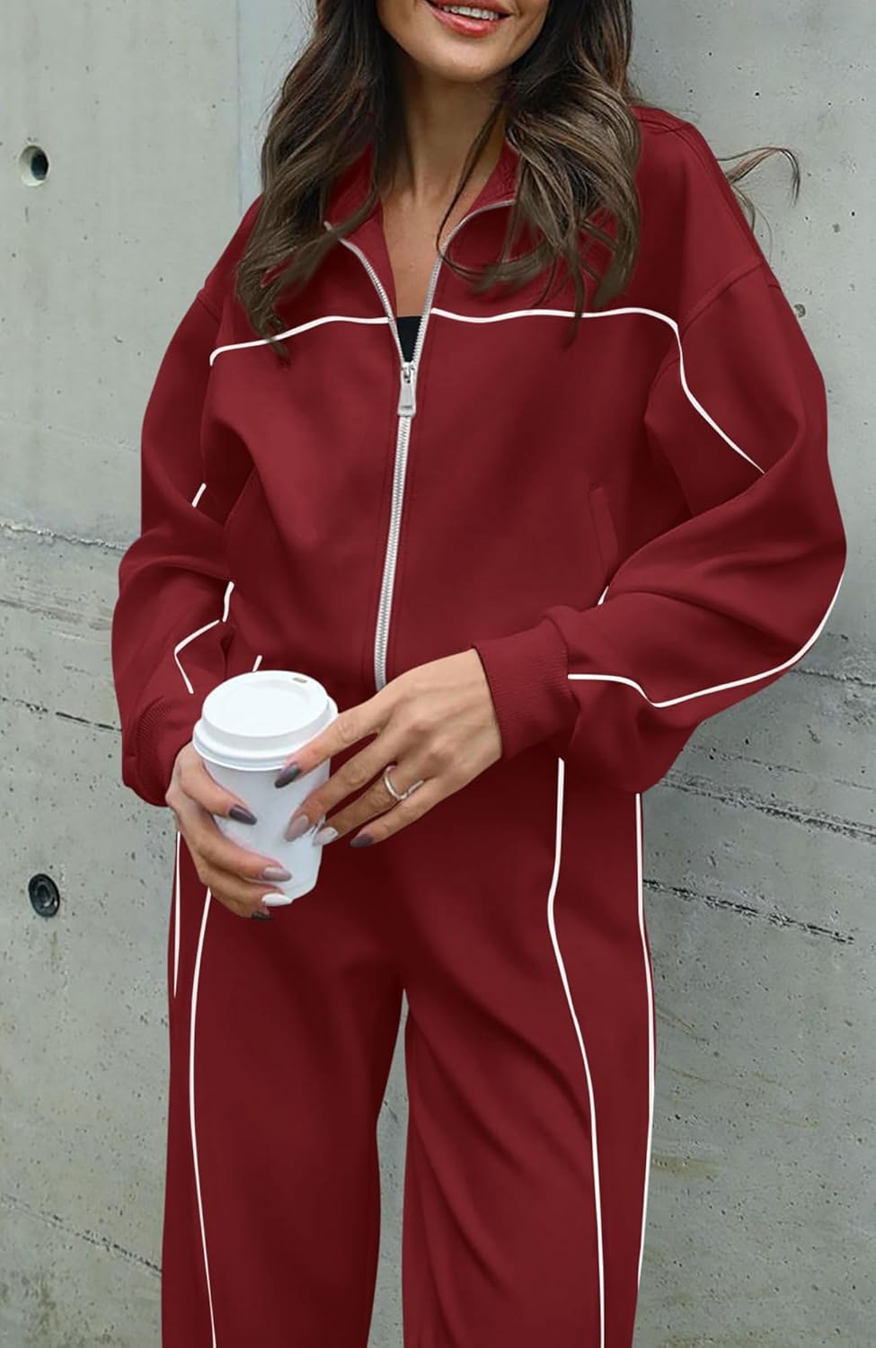Thumbnail 3 de BTFBM Women’s Two-Piece Tracksuit Set (Zip-Up Sweatshirt + Wide-Leg Jogger Pants)