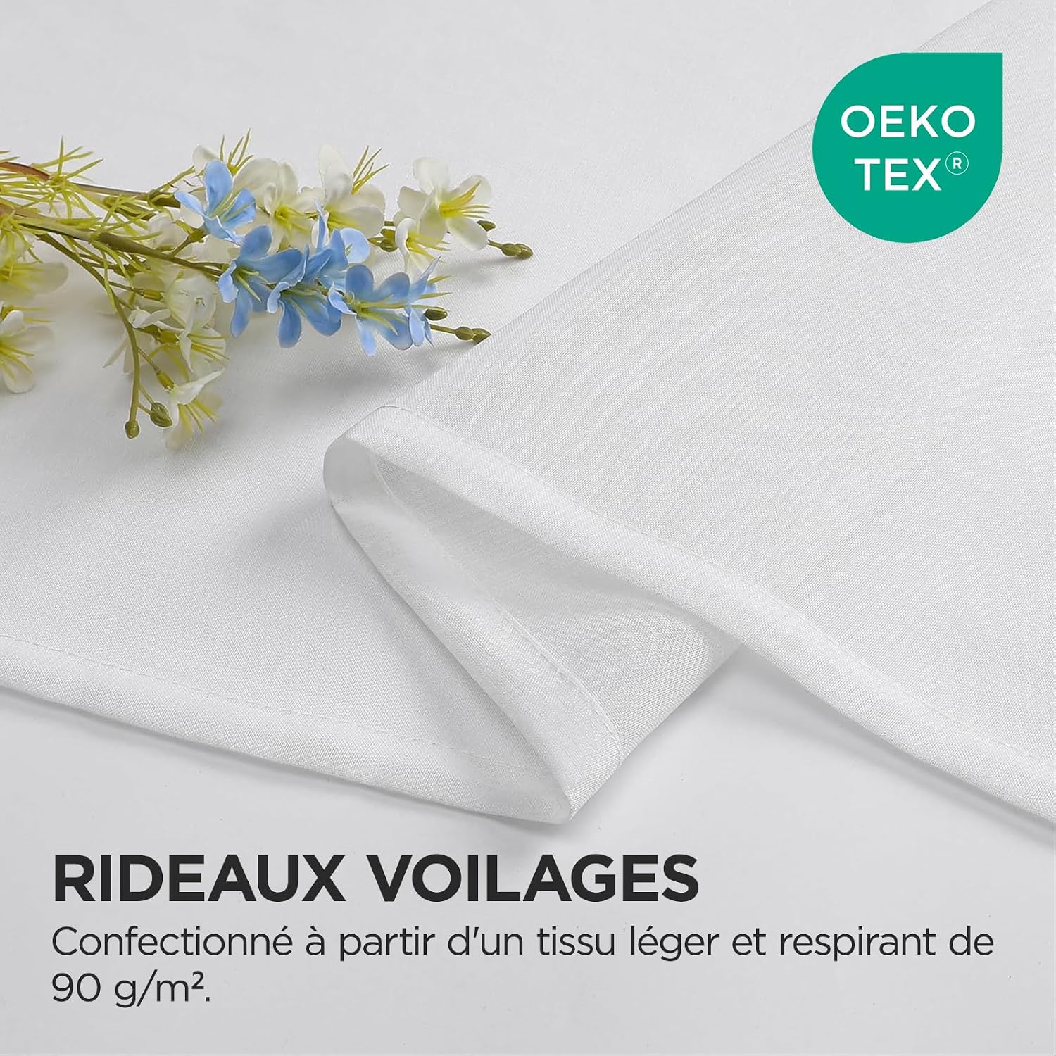 Detalle de Joydeco Lot de 2 Rideaux Voilages Blanc 140x160cm avec Galon Fronceur – NB: Crochets non inclus