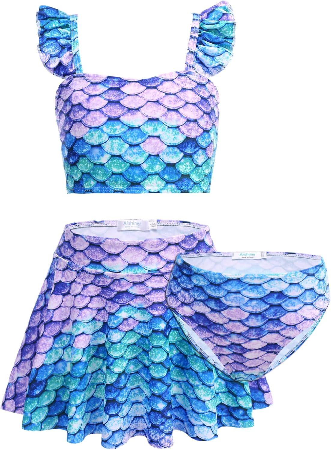 Thumbnail 5 de Arshiner Ensemble Bikini 3 Pièces pour Filles — Maillot Sirène à Volants avec Jupe (5–12 ans)