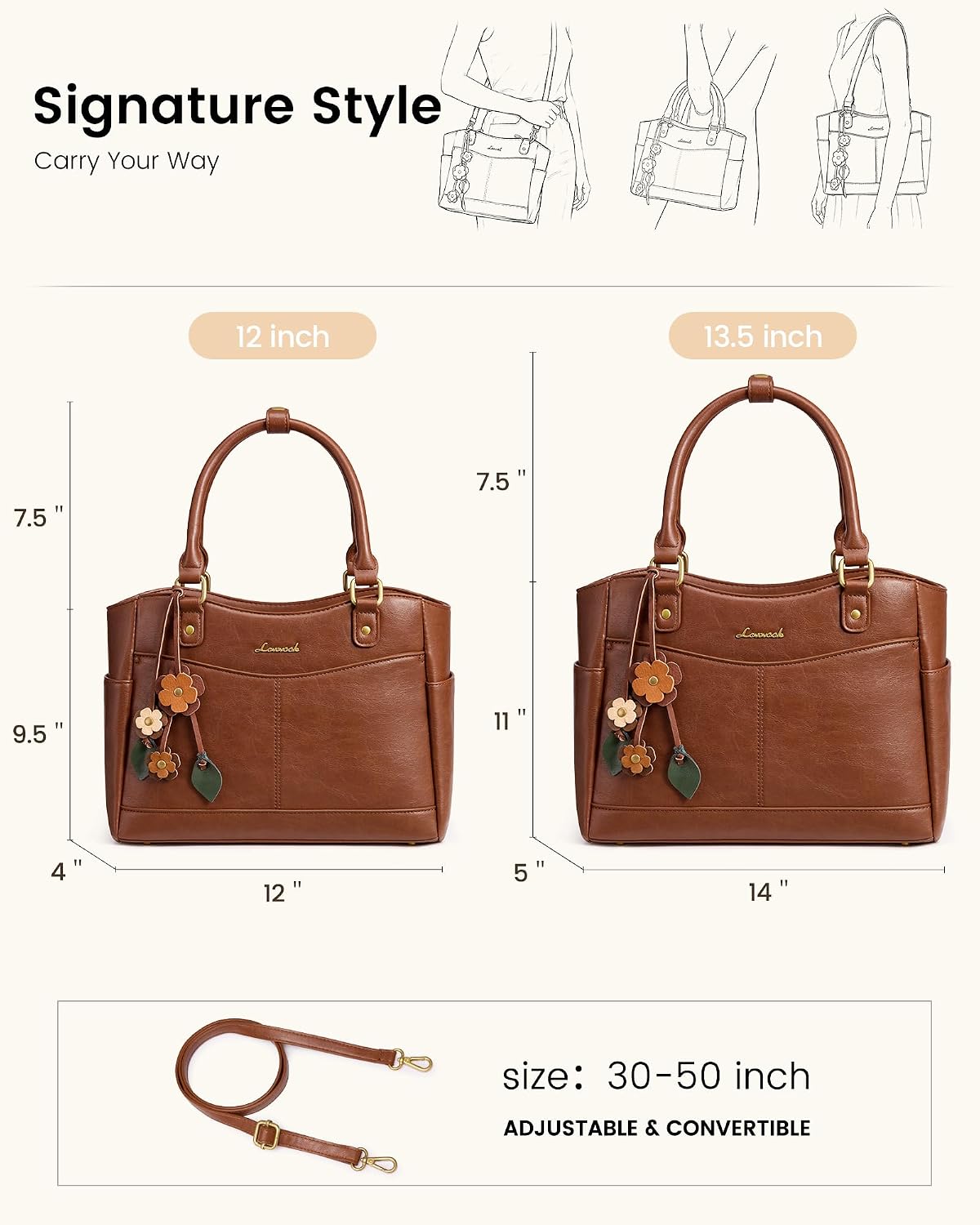 Thumbnail 6 de LOVEVOOK Vintage Work Tote for 15.6-Inch Laptop, Insulated Lunch Compartment