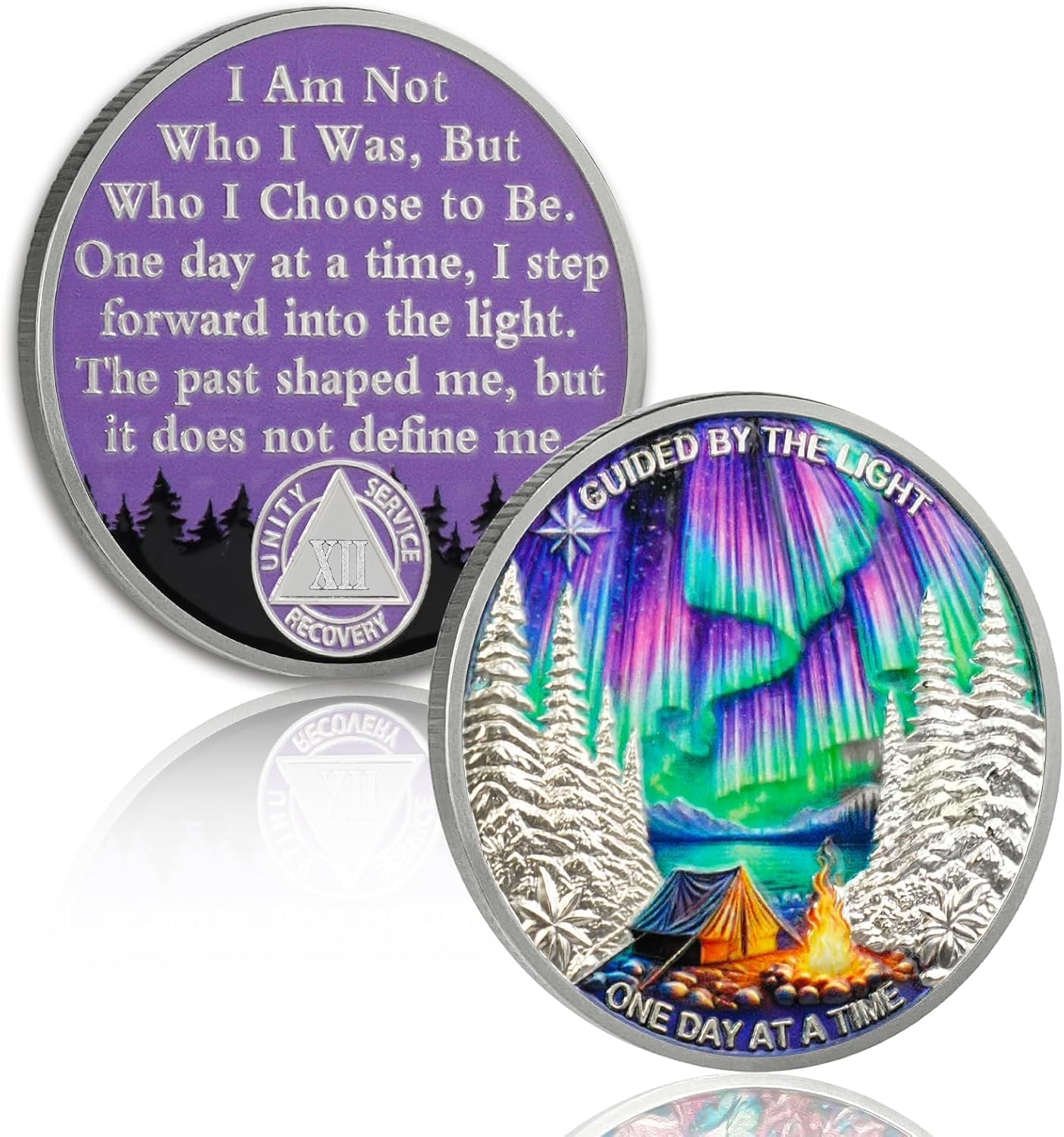 Detalle de YRCKUDZKG Guided by Northern Light 12 Year Sobriety Coin, AA Medallion