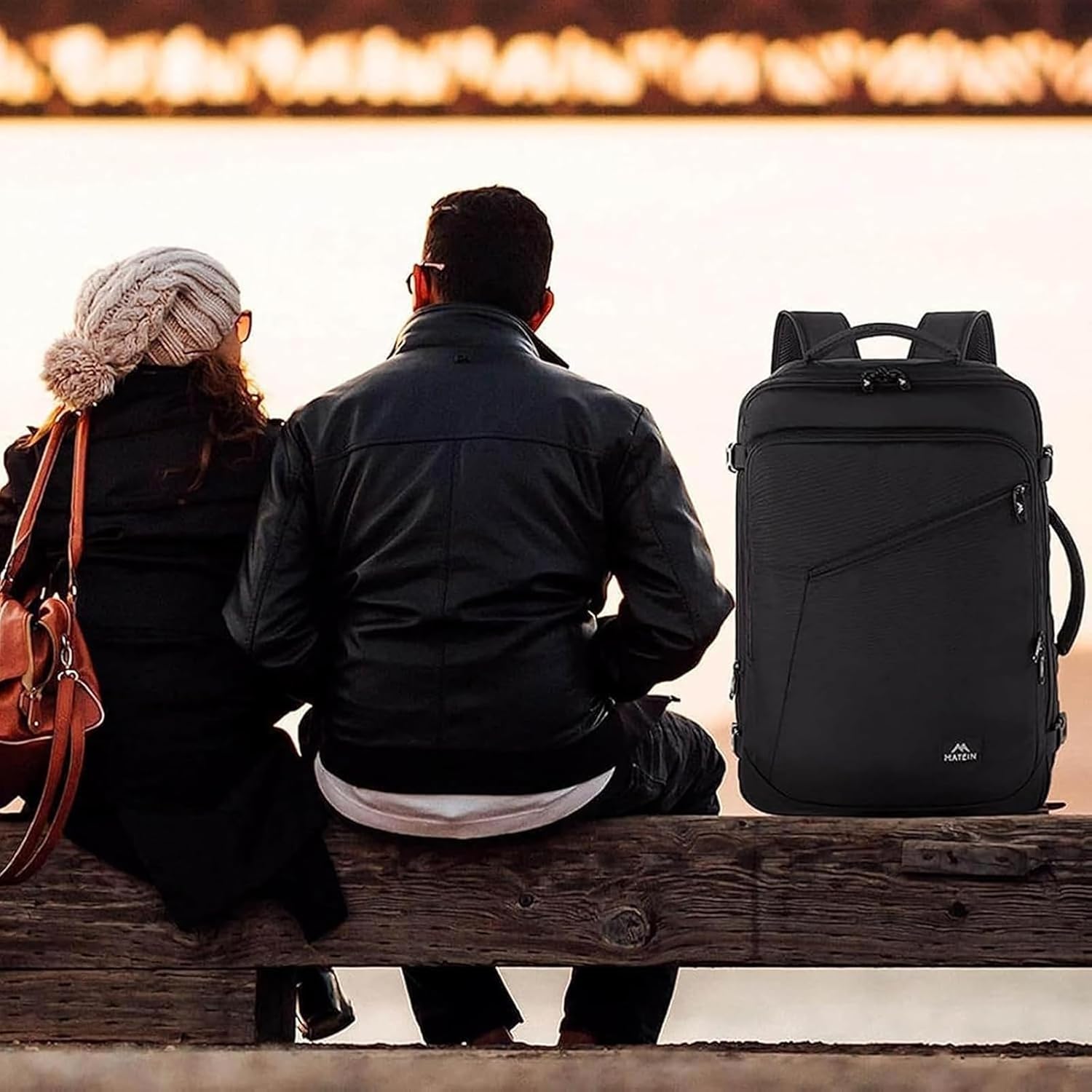 Detalle de MATEIN Zaino da cabina Ryanair 40x30x20 espandibile 24L con tasche e supporto per laptop fino a 14/15 pollici, nero