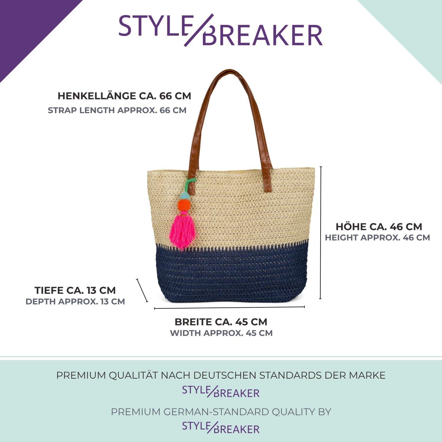 Thumbnail 4 de Borsa a spalla intrecciata styleBREAKER bicolore con manici lunghi — borsa da spiaggia/ shopper