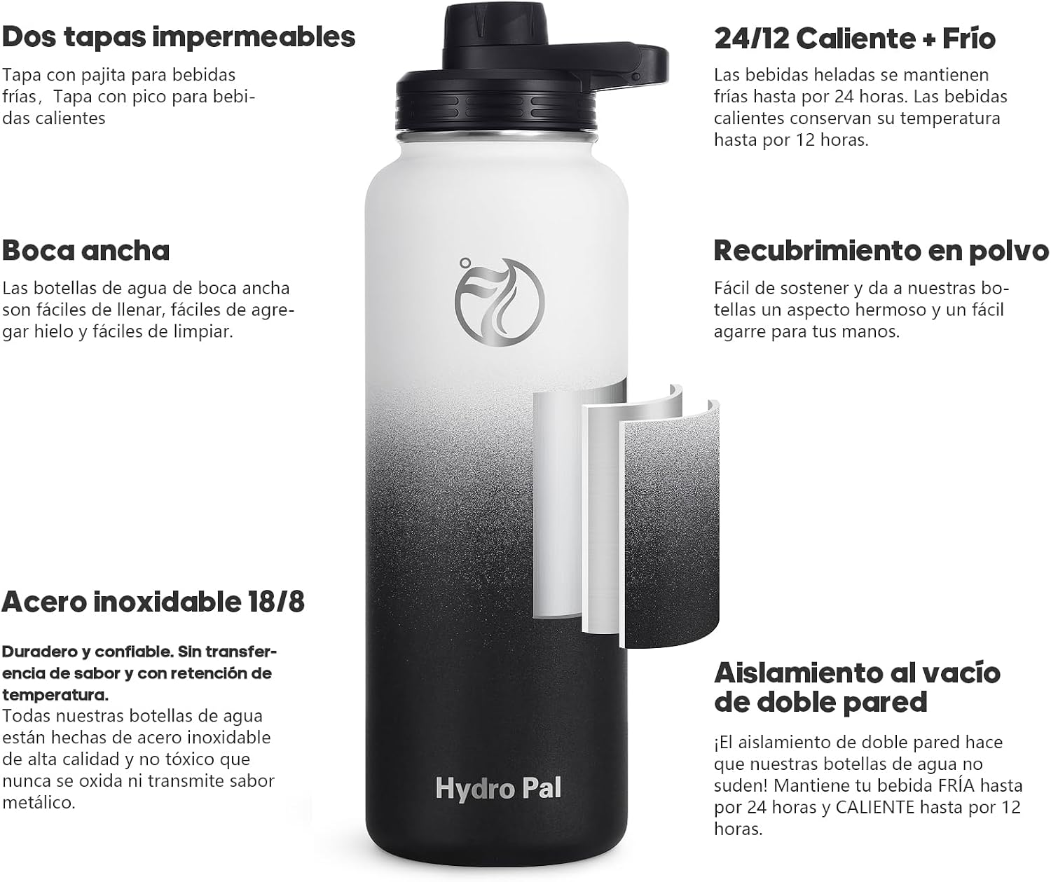 Detalle 2 de HydroPal Trinkflasche 1,2 L Edelstahl