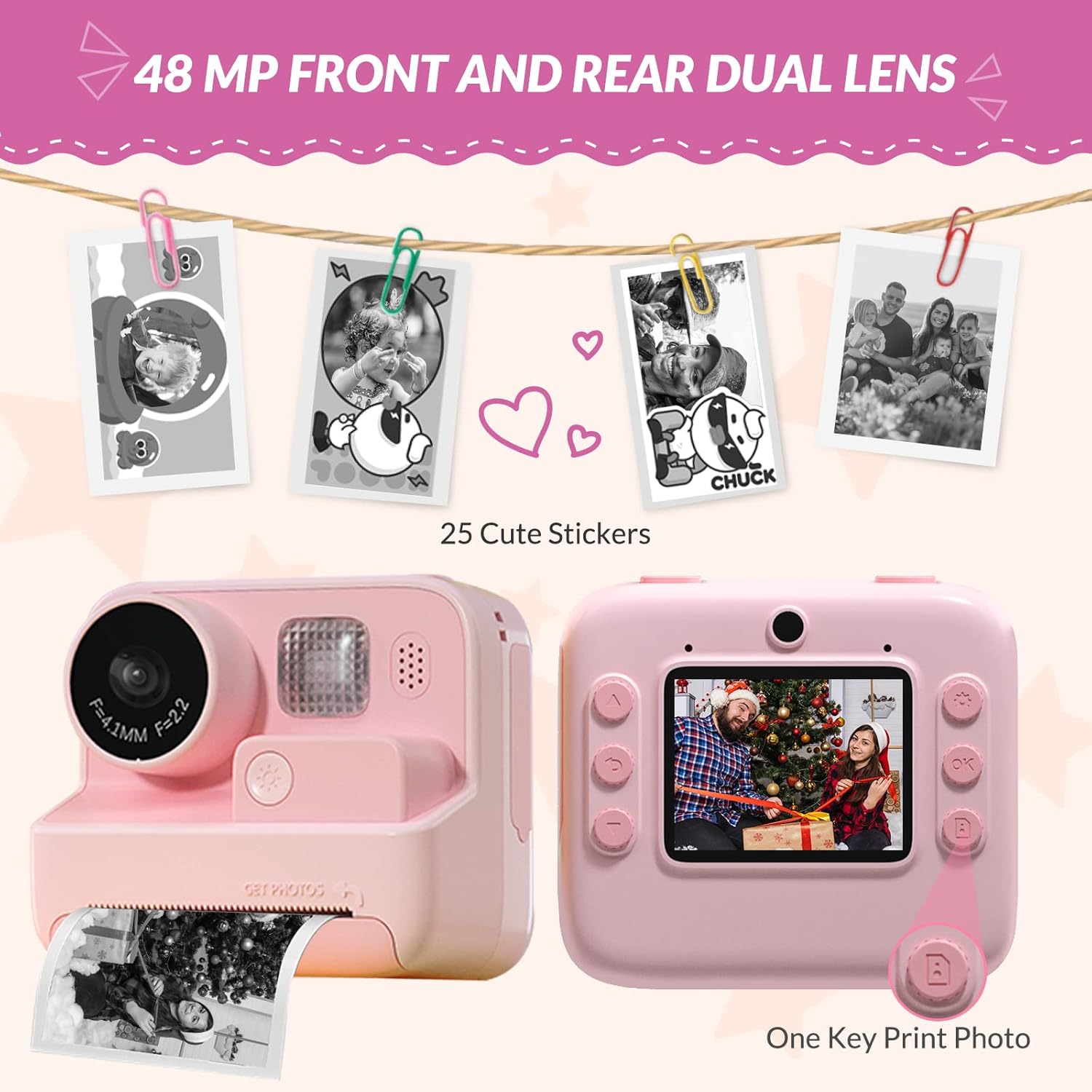 Thumbnail 2 de Mafiti Kids Camera Instant Print: 48MP Digital Camera for 3–12 Year Olds (Pink)