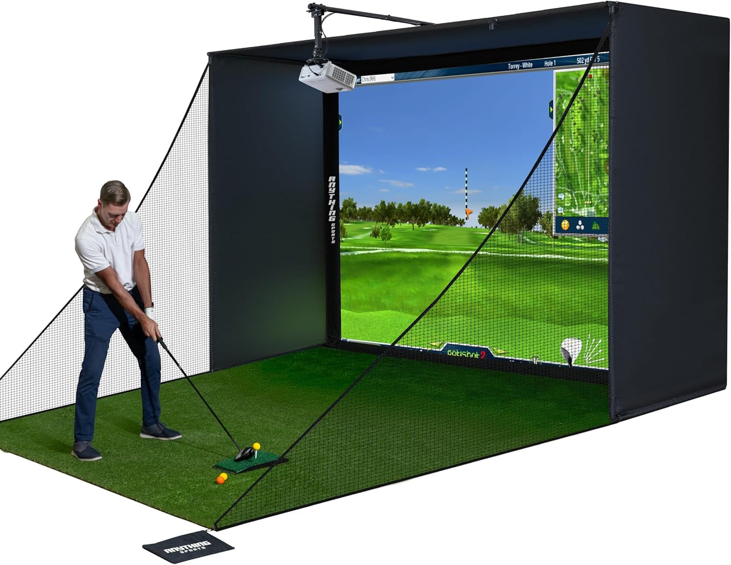 Detalle de Complete Golf Simulator Enclosure Package — 4K-Ready Impact Screen, Blackout Cage, and Projector Mount