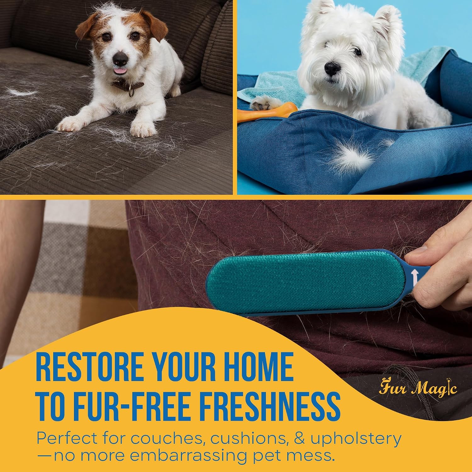Thumbnail 2 de Fur Magic Pet Hair Remover Brush with Easy-Open Self-Cleaning Base (Blue) – reusable lint & fur remover