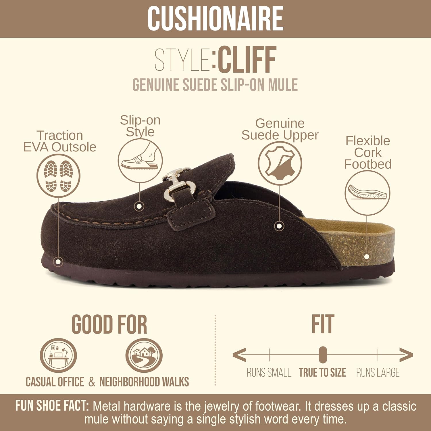 Detalle 2 de CUSHIONAIRE Cliff Suede Clog Mules for Women with Cork Footbed