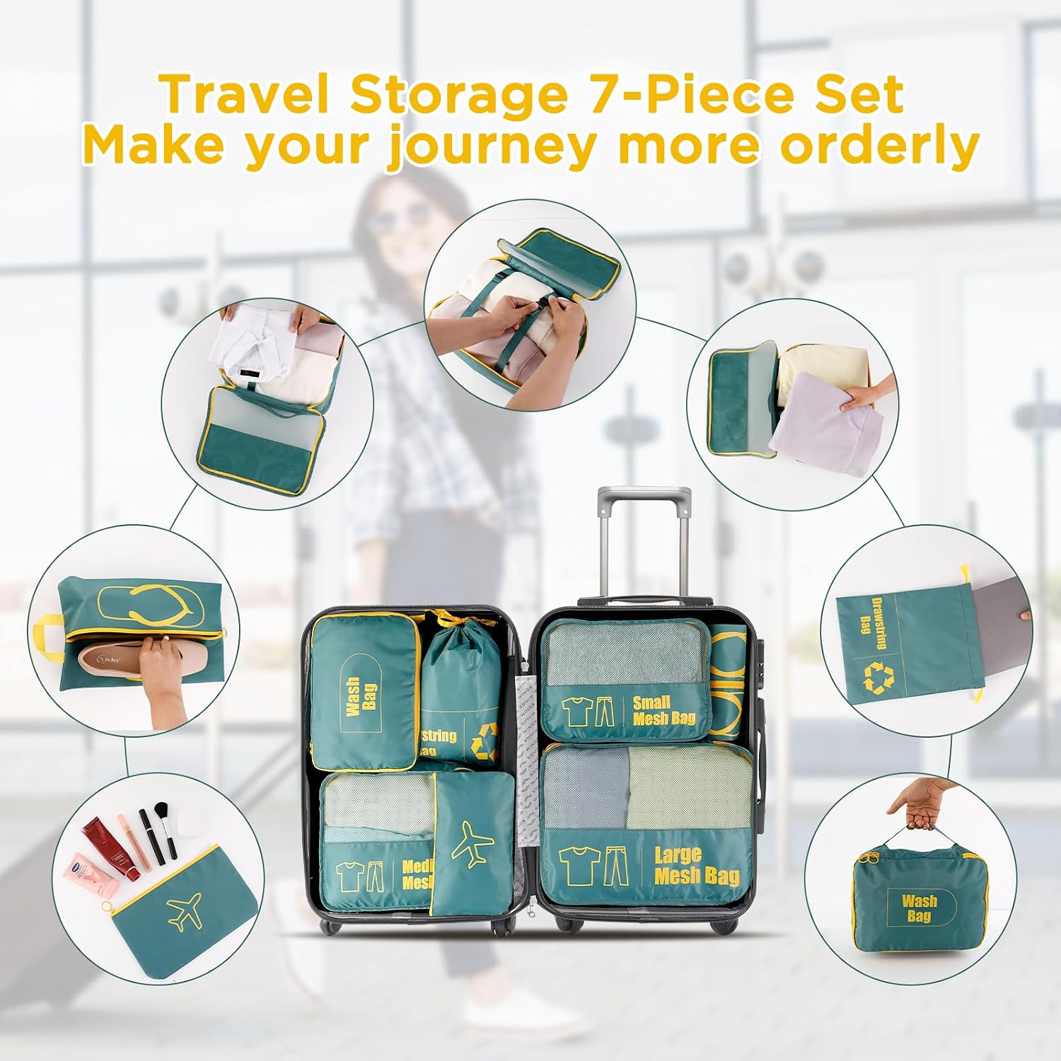Thumbnail 2 de AiQInu set organizer valigie waterproof 7 pezzi: packing cube per vestiti, scarpe e intimo
