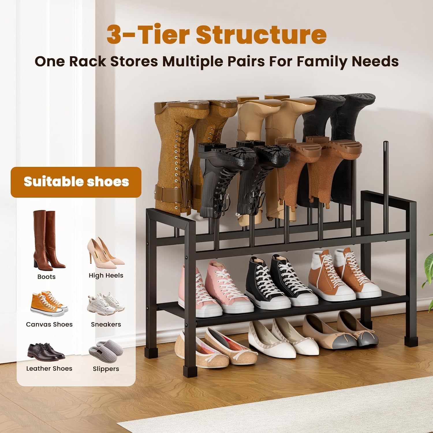 Detalle de Mavivegue 2-in-1 Boot Rack & Shoe Rack: Compact, Detachable 2-Tier Storage for Boots and Shoes