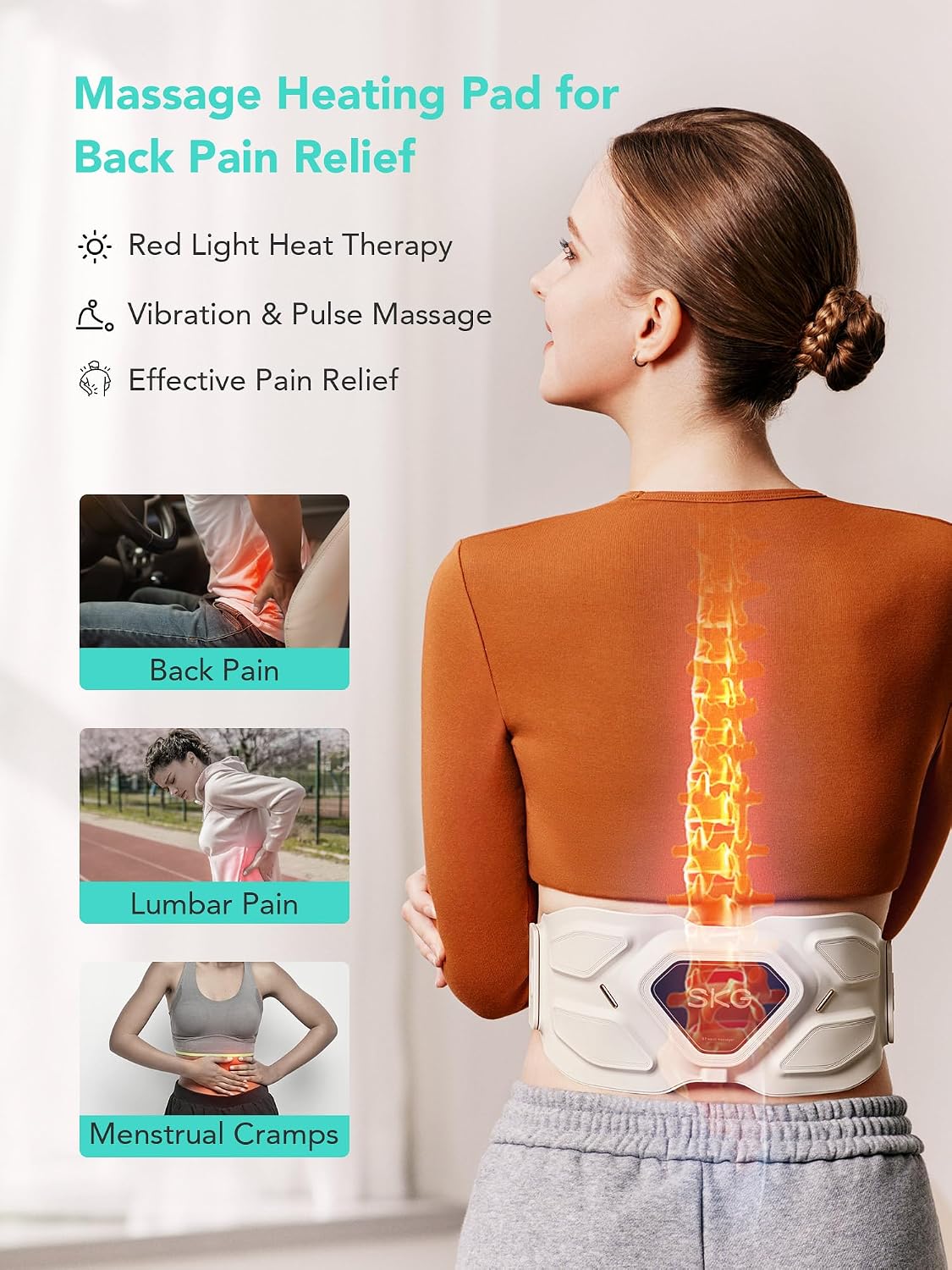 Detalle de SKG Lower Back Massager adjustable cordless heating pad