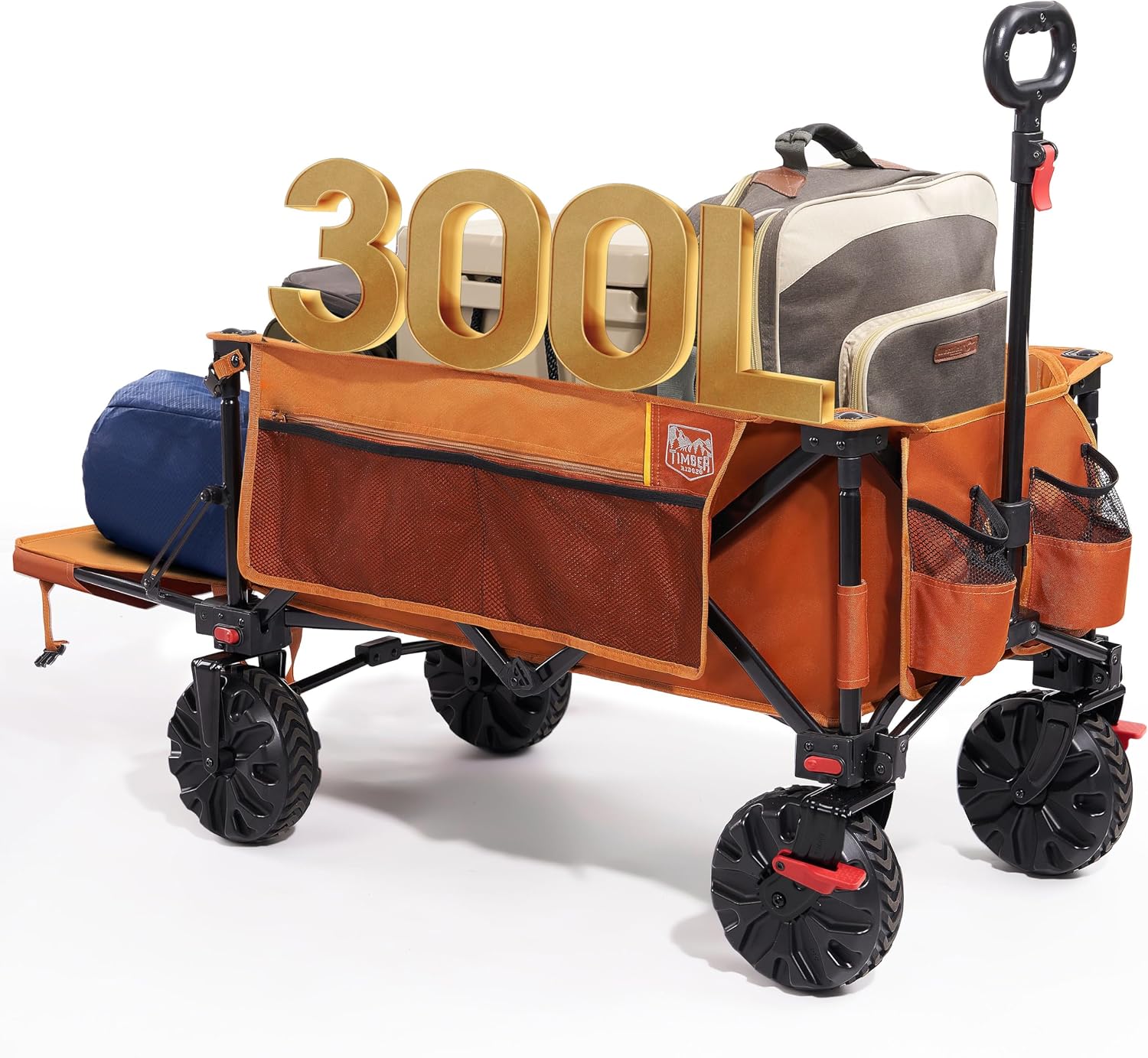 TIMBER RIDGE 300L Bollerwagen Faltbar XXXL – Stabiler Strand- und Transportwagen mit Heckklappe, Bremse & verstellbarem Griff