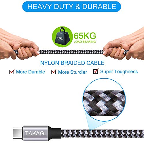 Detalle 2 de TAKAGI USB C Cable Fast Charging Nylon Braided 3-Pack (6ft) – A Solid Everyday Type-C Cord