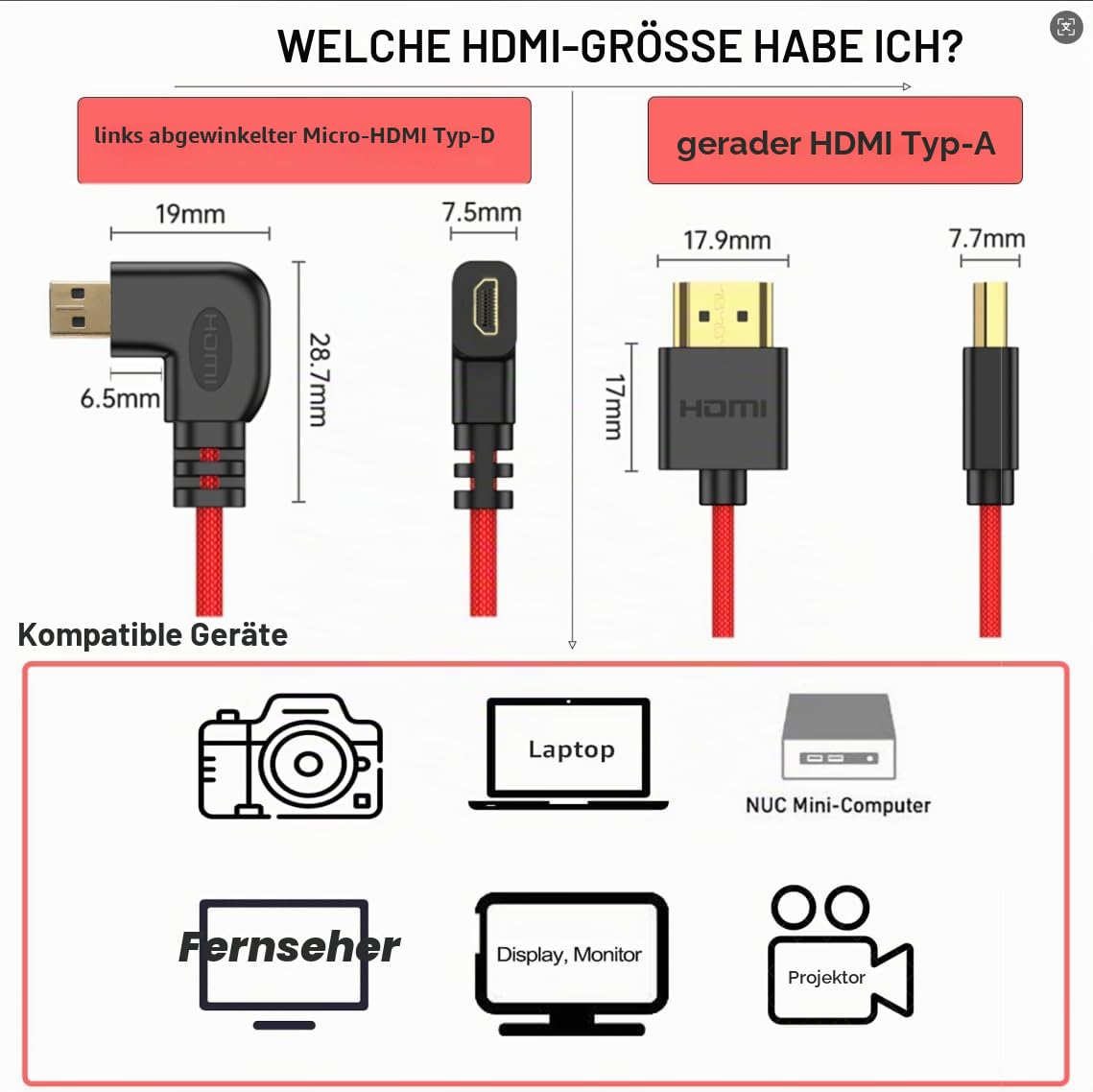 Detalle 2 de HangTon Micro HDMI zu HDMI Kabel 4K/8K 60p – kompakt & flexibel für ATOMOS Ninja V, R5/R6-Serie, Sony & mehr