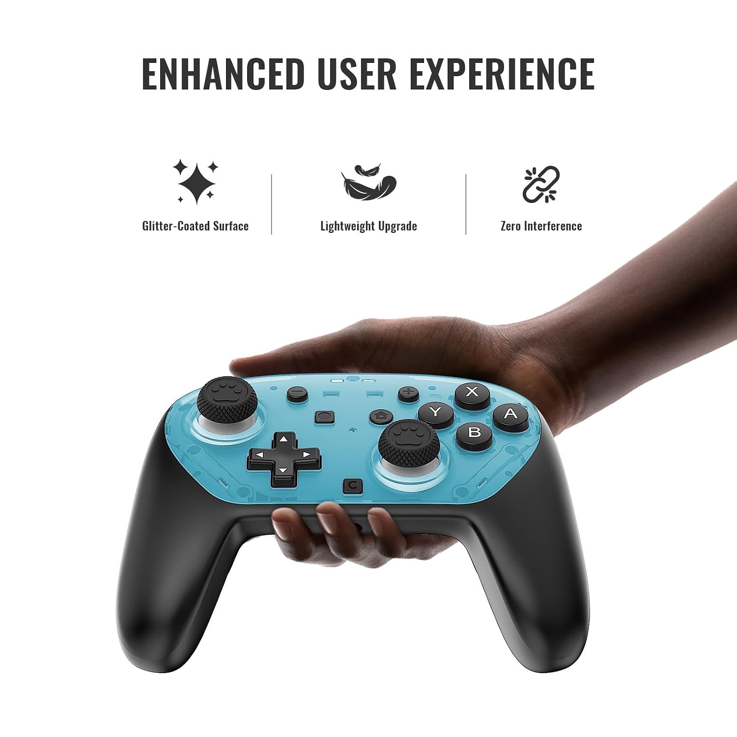 Detalle de DLseego Protective Cover Case for Switch 2 Pro Controller – Clear Blue Slim DIY Faceplate with Anti-slip Hard Shell