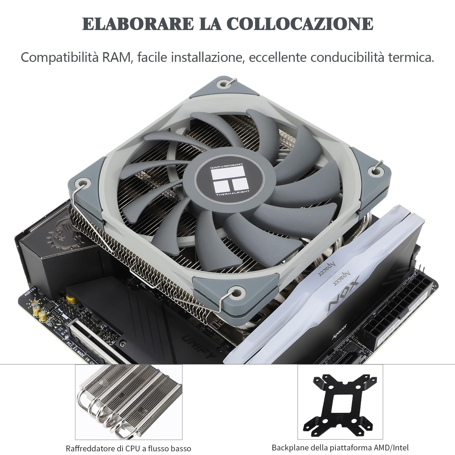 Detalle de Thermalright AXP120-X67 CPU-luchtkoeler met 6 heatpipes en PWM-ventilator