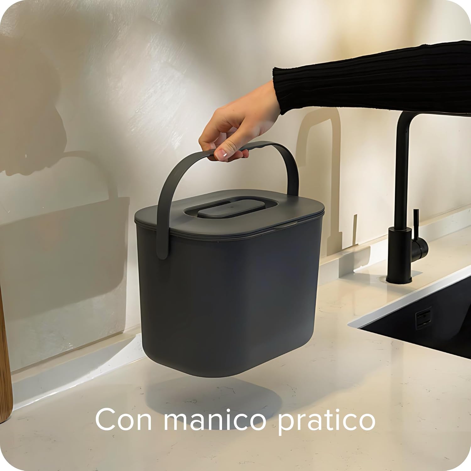 Detalle de Black Sweden Home bidone da cucina per compost organico 7 L grigio opaco con coperchio inodore