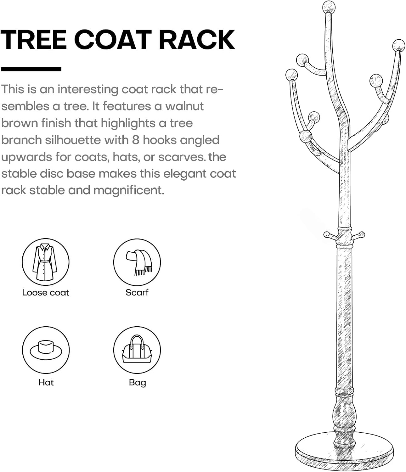 Detalle 1 de Bekrvio Wood Coat Rack, Walnut Finish