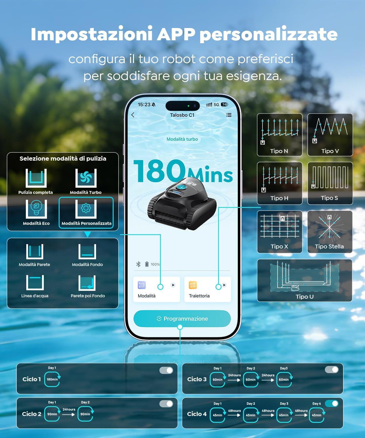 Thumbnail 6 de C1 Robot Piscina Pareti e Fondo con Doppio Filtro e App — Pulizia profonda fino a 150 m²