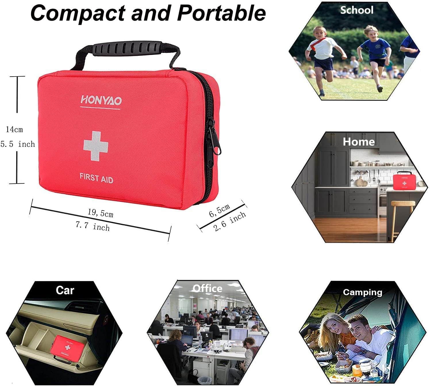 Detalle de HONYAO First Aid Kit 220 Pcs with Premium Waterproof Nylon Shell