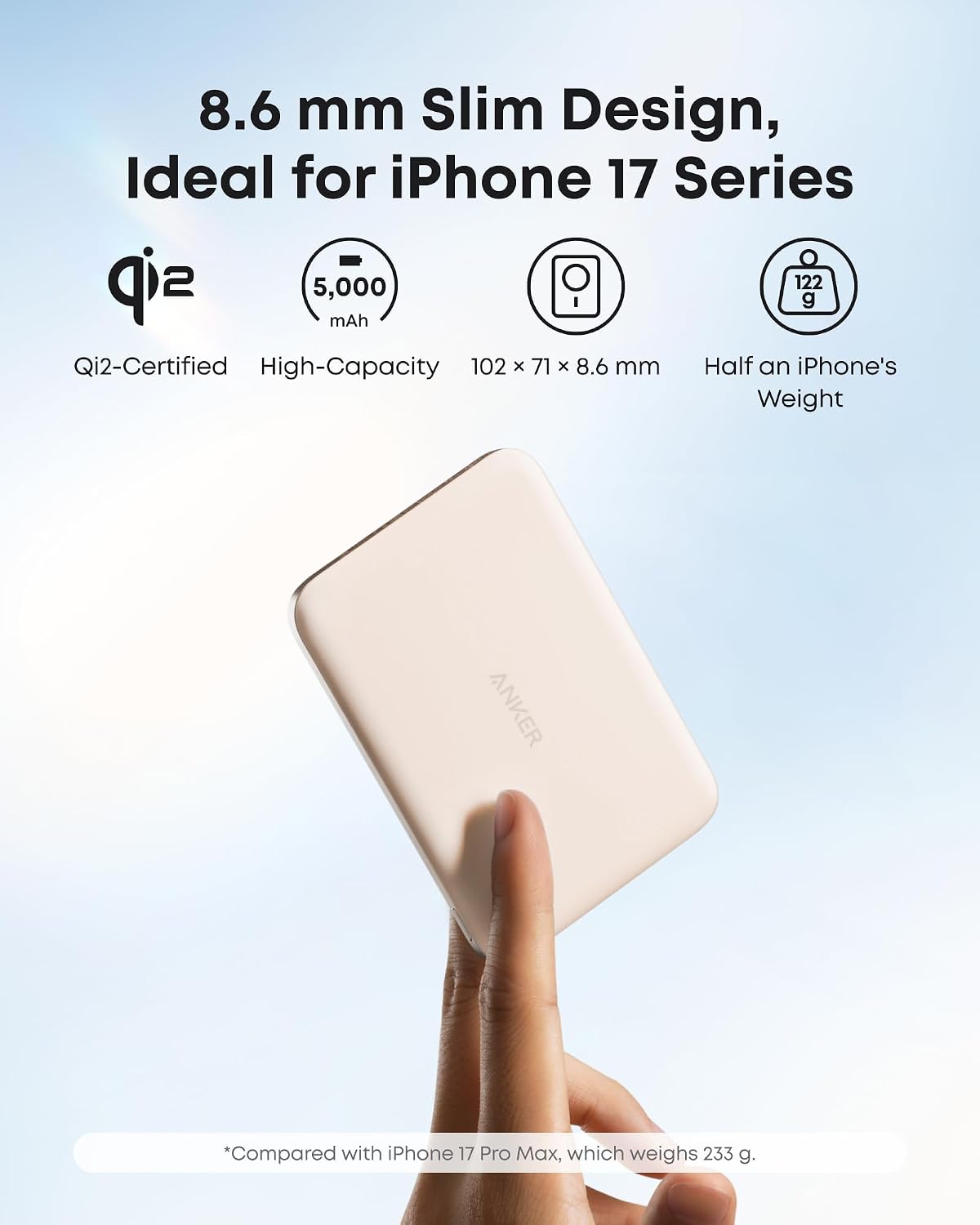 Detalle de Anker Nano Power Bank (Ultra-Slim 5,000mAh) with Qi2 Magnetic Wireless Charging – MagSafe compatible