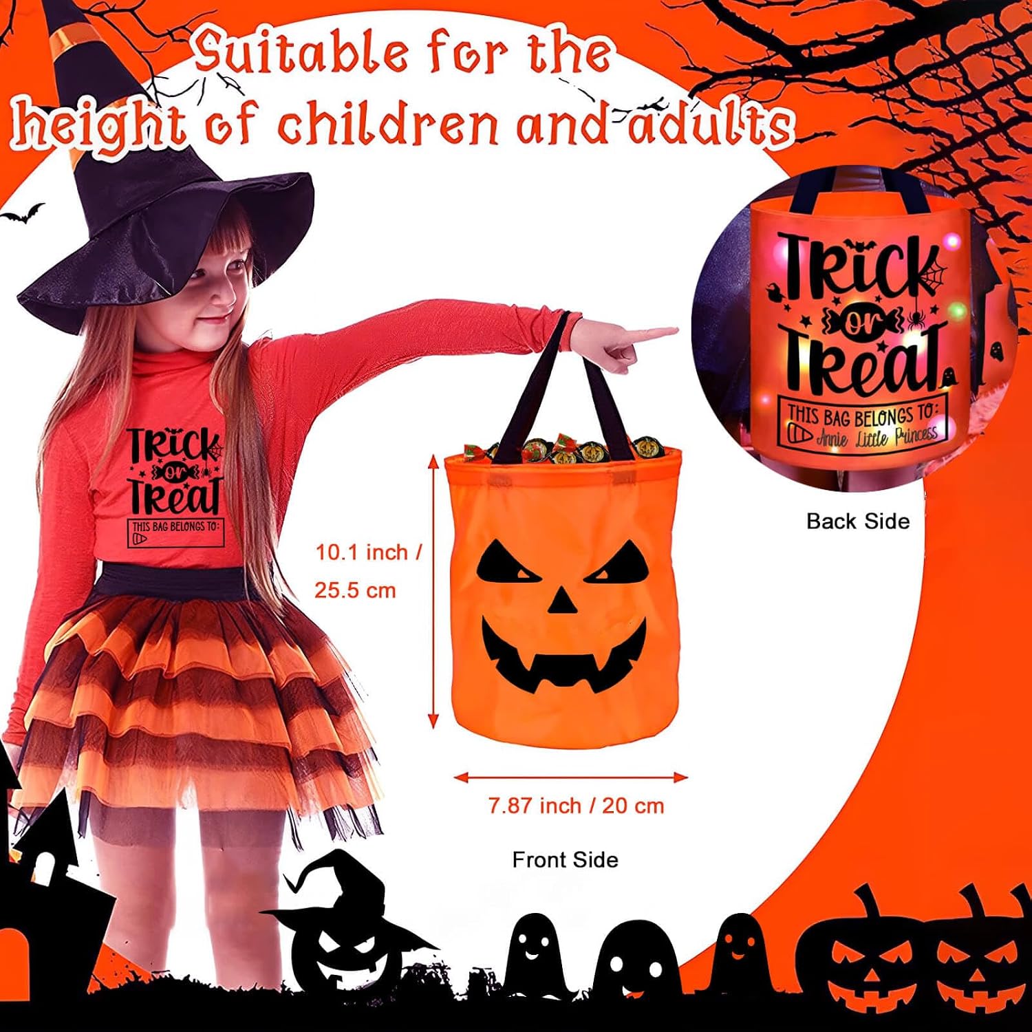 Detalle 2 de Light-up Halloween treat bucket, ghost design
