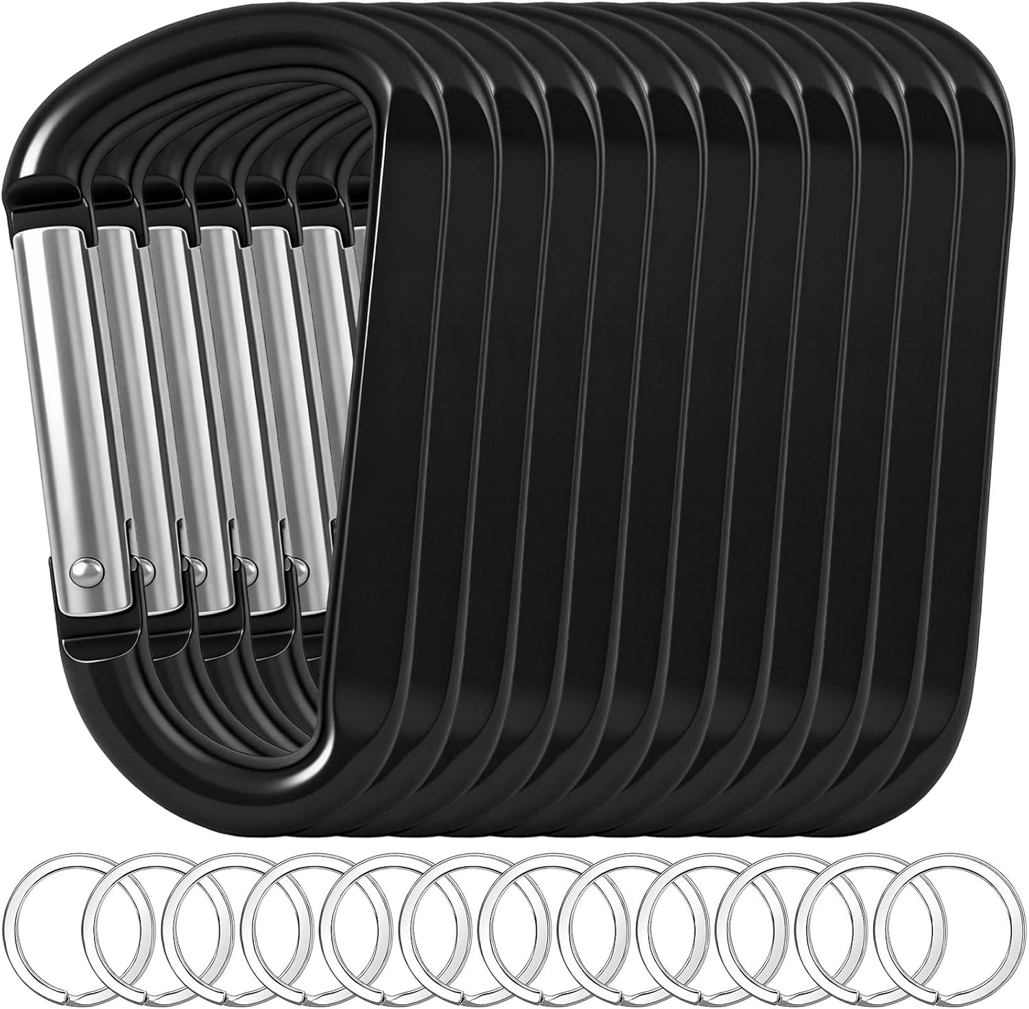 12PCS 3" Aluminum Nonlocking Carabiner Keychain Clips (D-Ring) – Spring Snap Hooks for Home, Camping & Travel