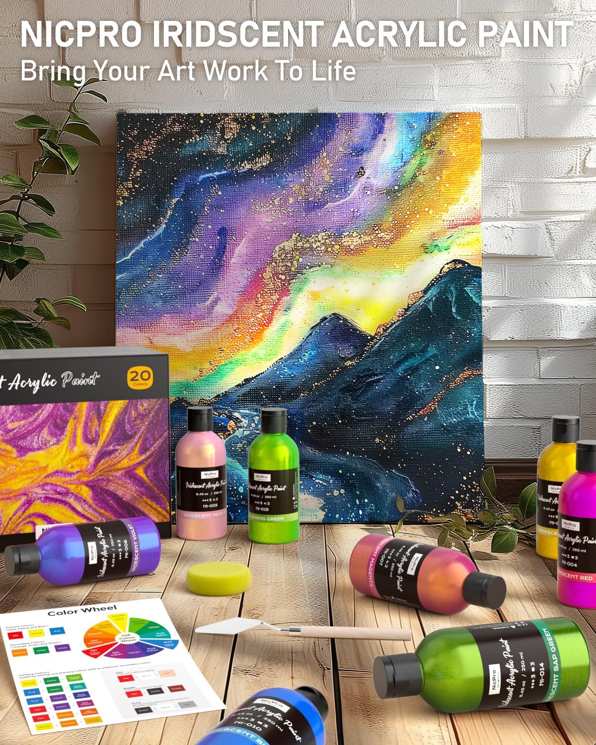Thumbnail 6 de Nicpro 20 Farben irisierend Acrylfarbe – 20 × 250 ml Bulk-Set mit Farbwechsel, ungiftig und vielseitig einsetzbar