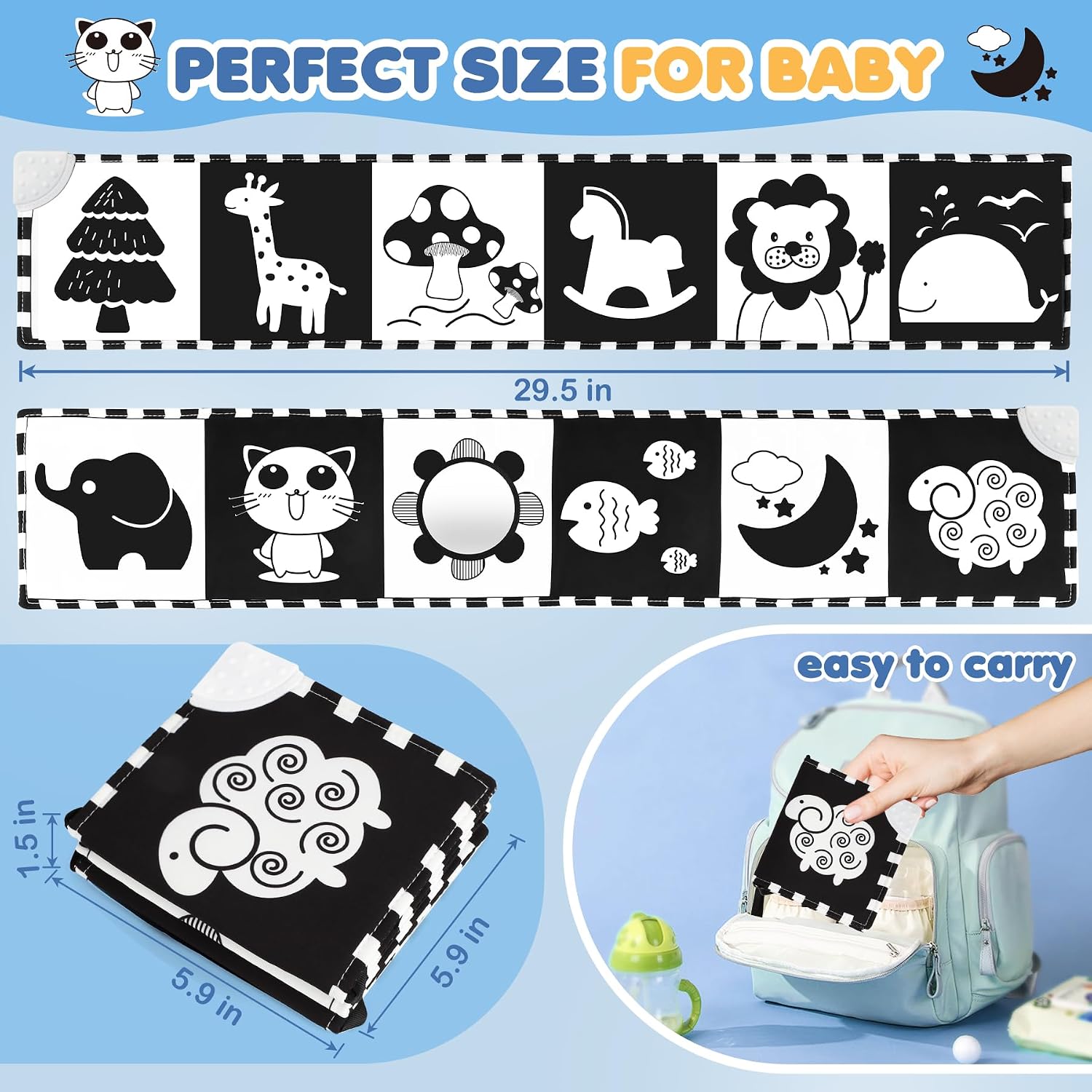 Detalle de Black & White Babybuch Kontrastbuch – Stoffbuch für die visuelle Entwicklung (0–12 Monate)
