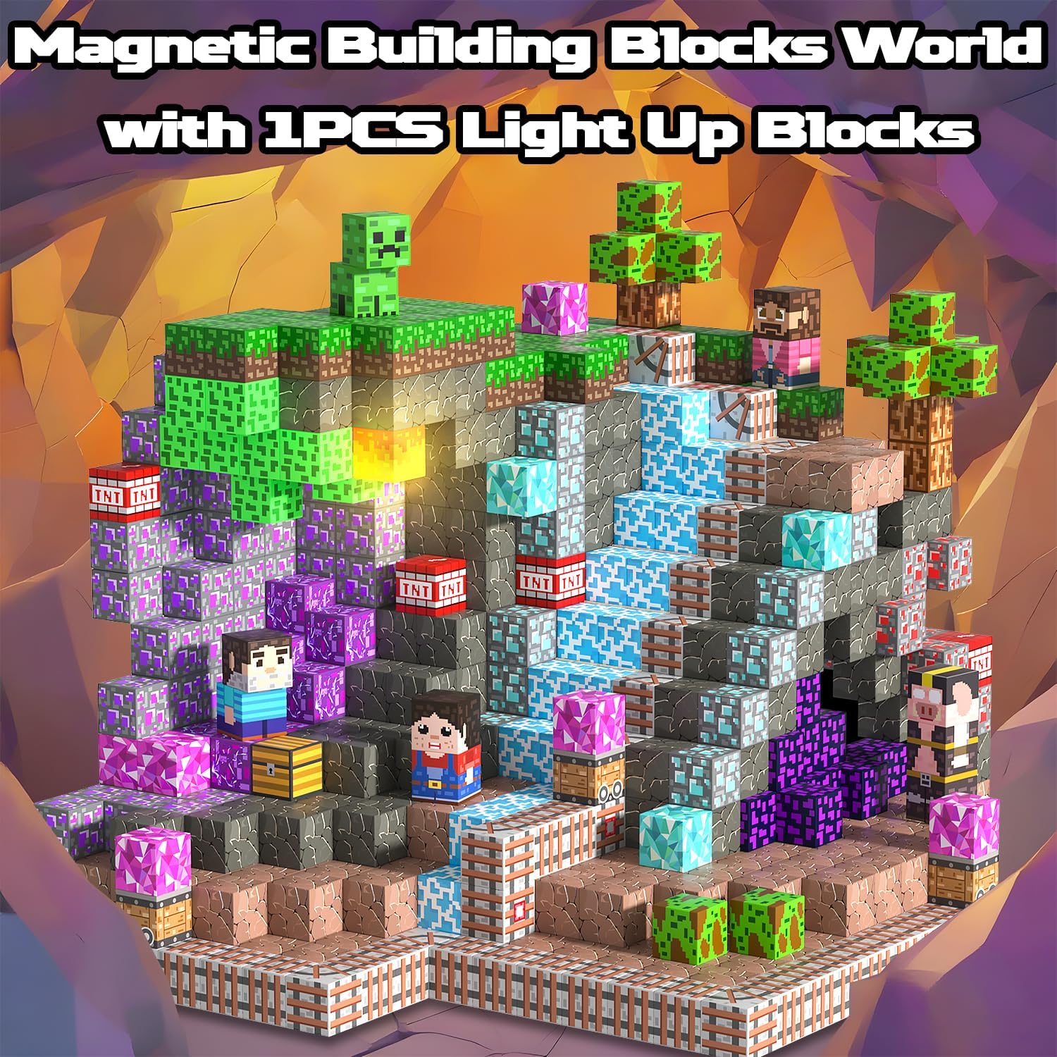 Detalle de Magnetische Bausteine 150 Stück – Kreatives Magnetbauspiel ab 3 Jahren (Bergwerksschlacht)