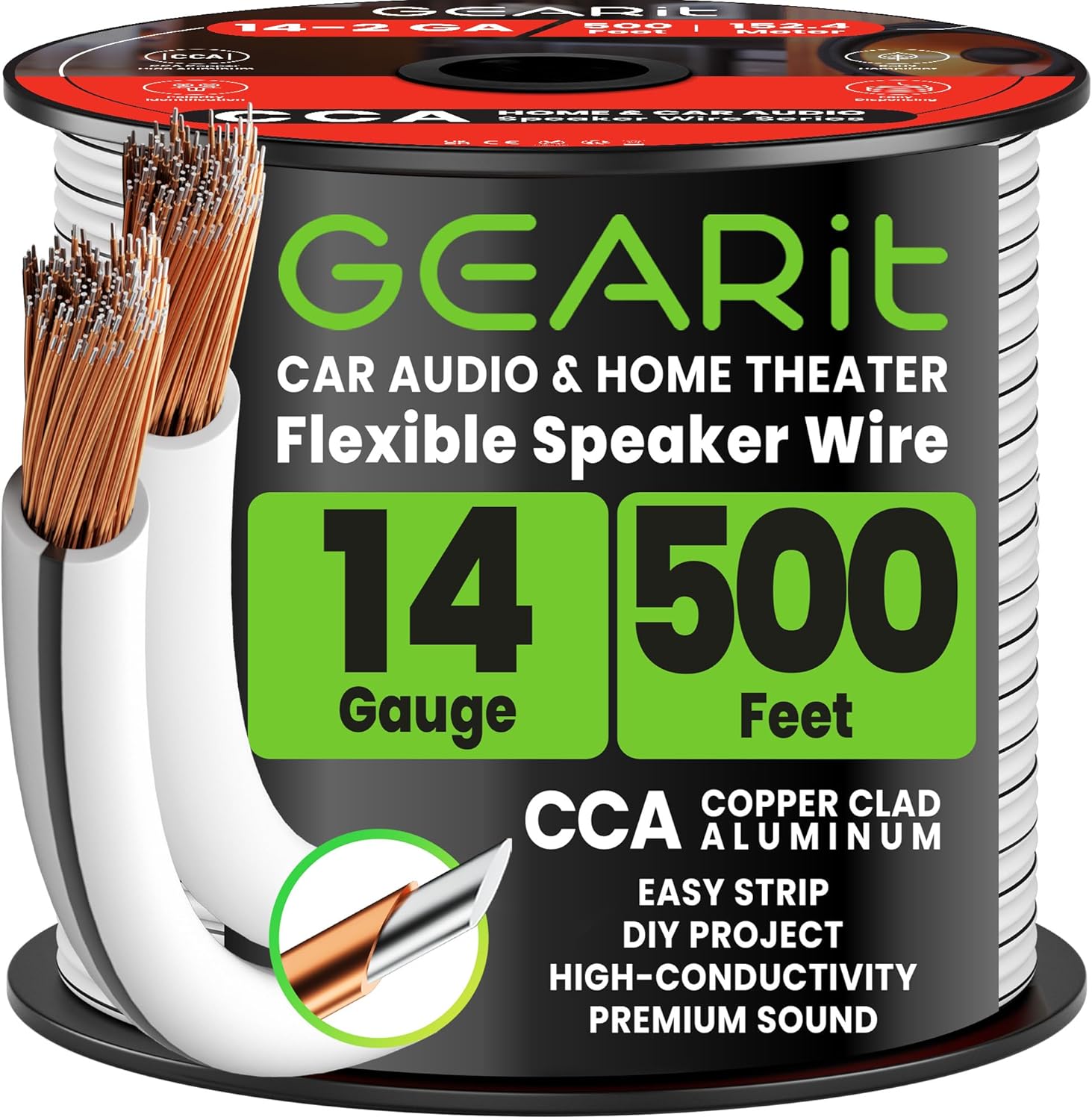 Detalle de GearIT 2x2.5mm² Speaker Cable 152.4m/500ft (14AWG) Twin Core with Polarity Markings