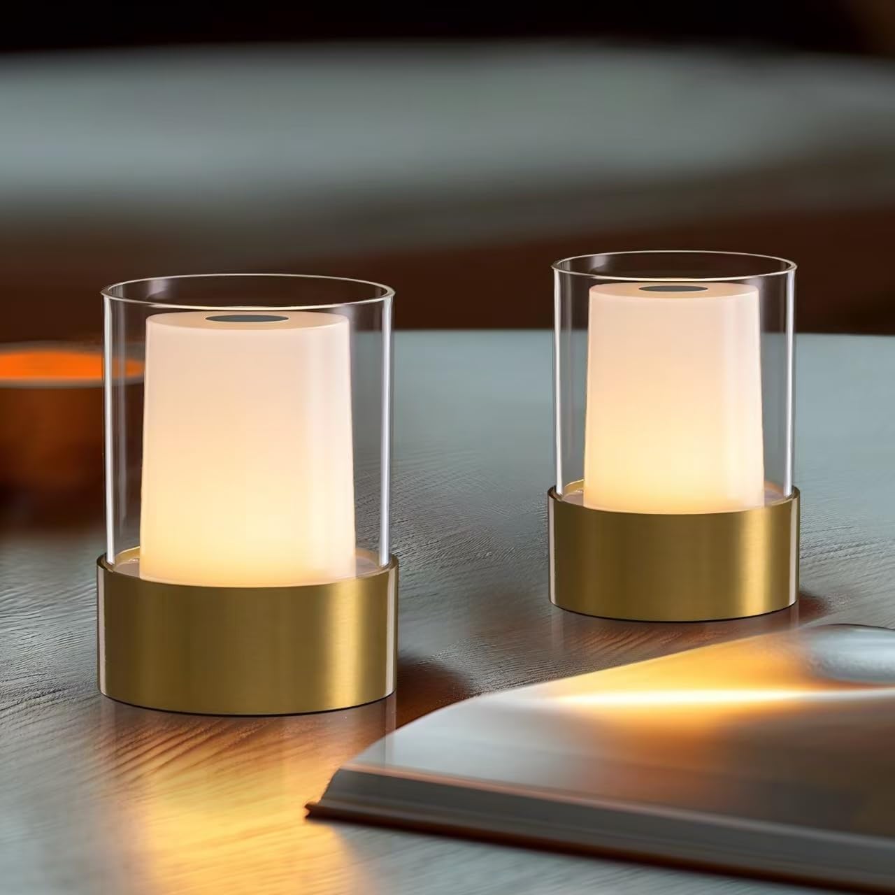 Detalle de PUSU CA007 4-Inch Rechargeable Table Lamps, Set of 2, Bronze LED
