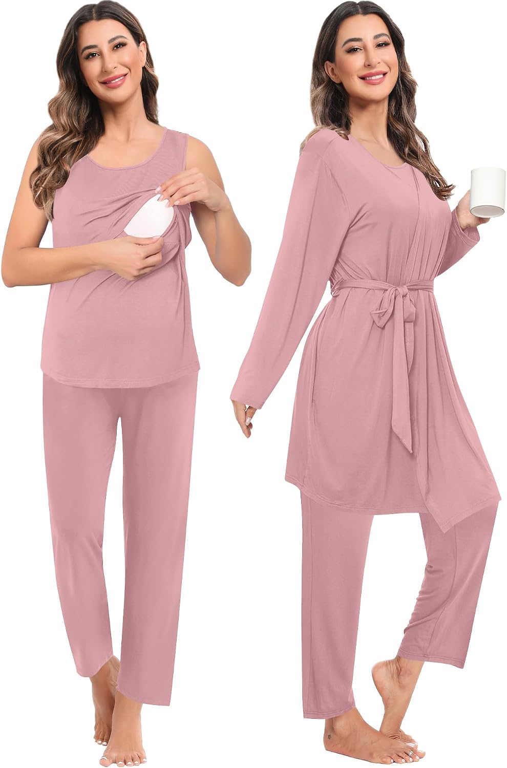 Detalle 2 de SWOMOG Maternity Nursing Robe Set 3 PCS — Nursing Pajamas