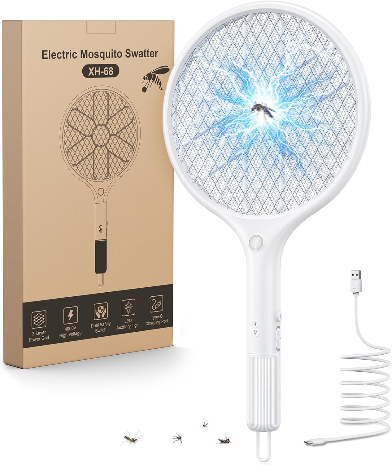 Detalle de Mohard Raquette Électrique Insectes – Tapette à Mouche 4000V Rechargeable USB-C