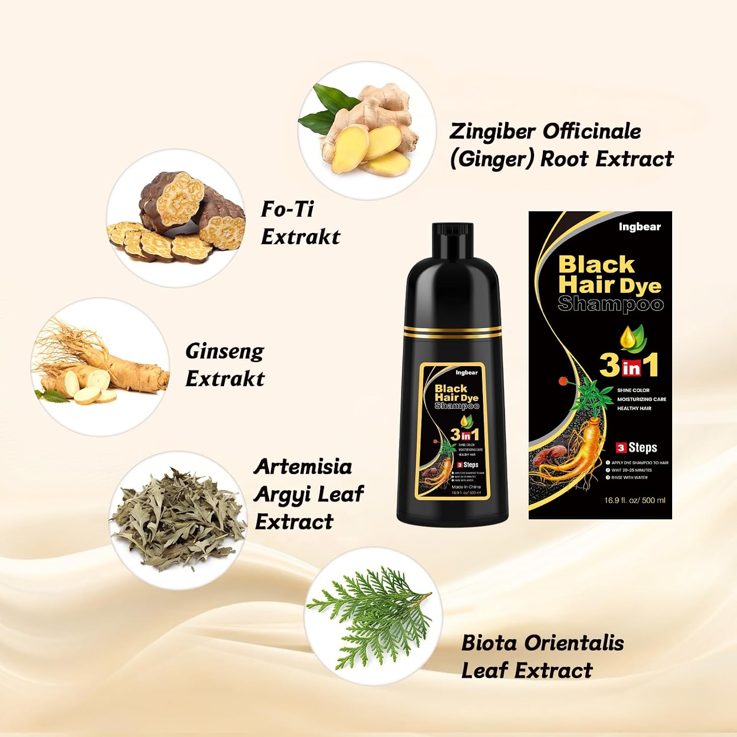 Detalle de Schwarzes Haarfärbeshampoo 3-in-1 500 ml