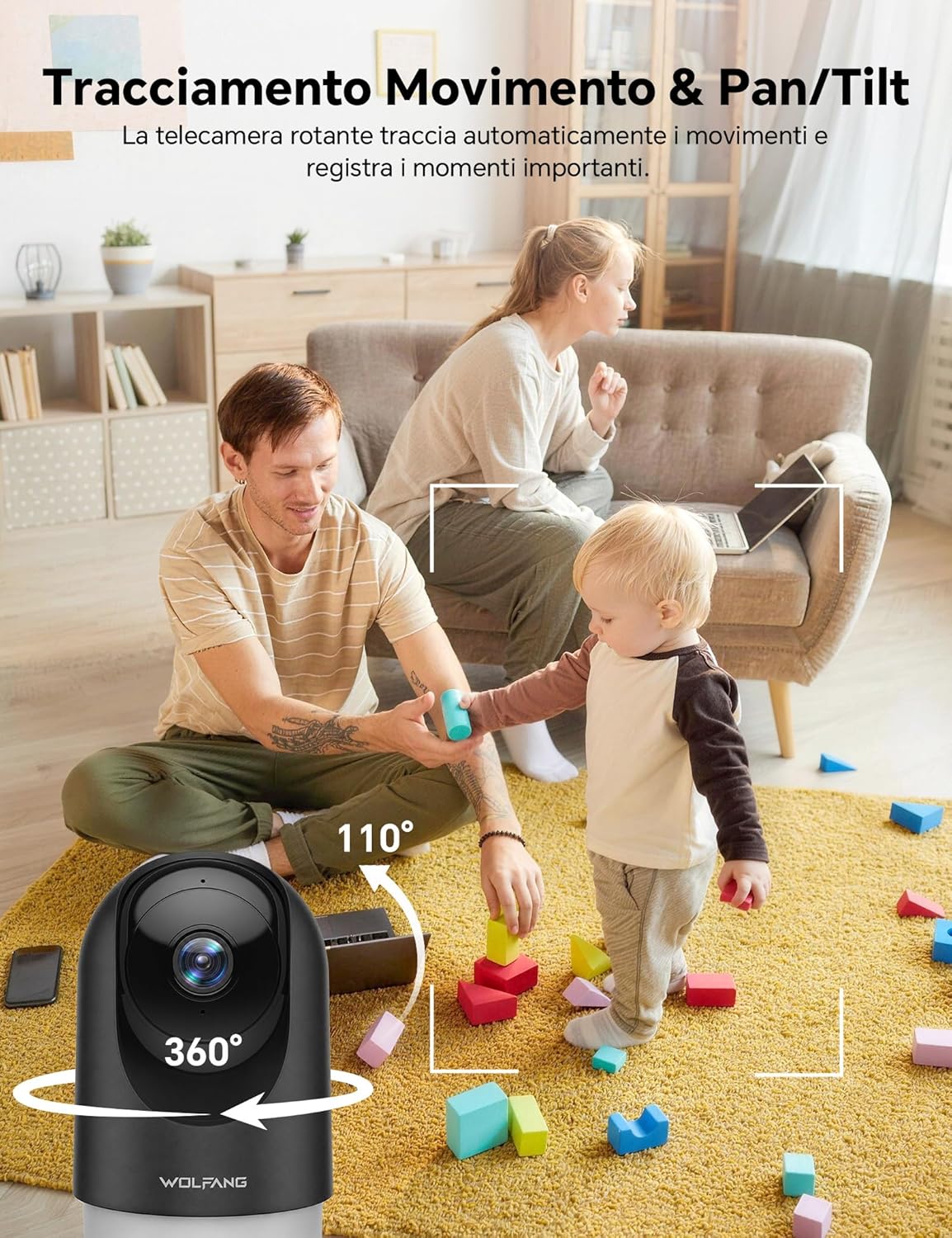 Thumbnail 3 de WOLFANG Telecamera Wi‑Fi Interna 2K 2 pezzi con Rilevamento Movimento e Visione Notturna – Monitoraggio per Cani e Casa